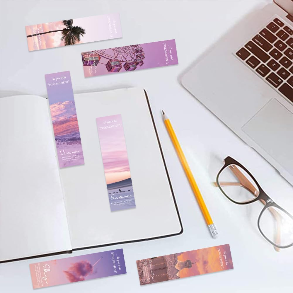 Palumma 30 Pcs Paper Bookmarks 30 Different Styles, Read Cute Book Marks Fashion Style Book Accessories, Natural Style Bookmarks for Book Lovers, Women (Pink) image number 2