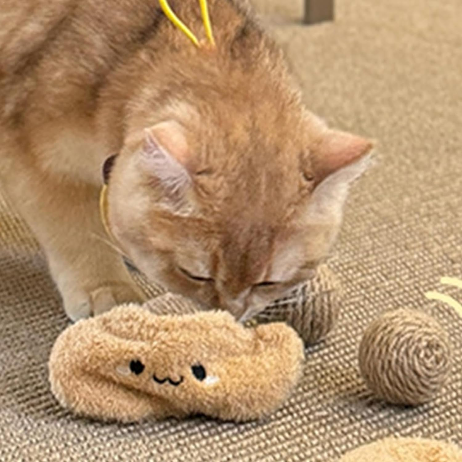 Cat Scratching Ball Toy | Sisal Cat Scratcher Ball | Cute Sound Toy Cat Interactive Sisal Ball Set Wear-Resistant, Bite-Resistant for Home Pet image number 4