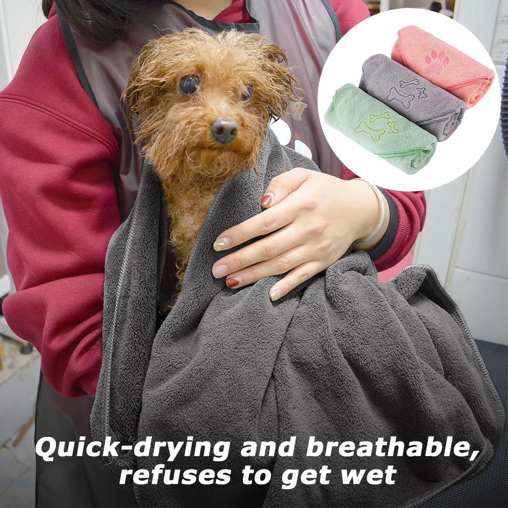 Pack of 3 Large Microfiber Pet Towels, Quick Dry Dog & Ca Washcloths, Super Absorbent Sweat Rags, for Pet Bathing, Grooming, and Drying 50X100 CM