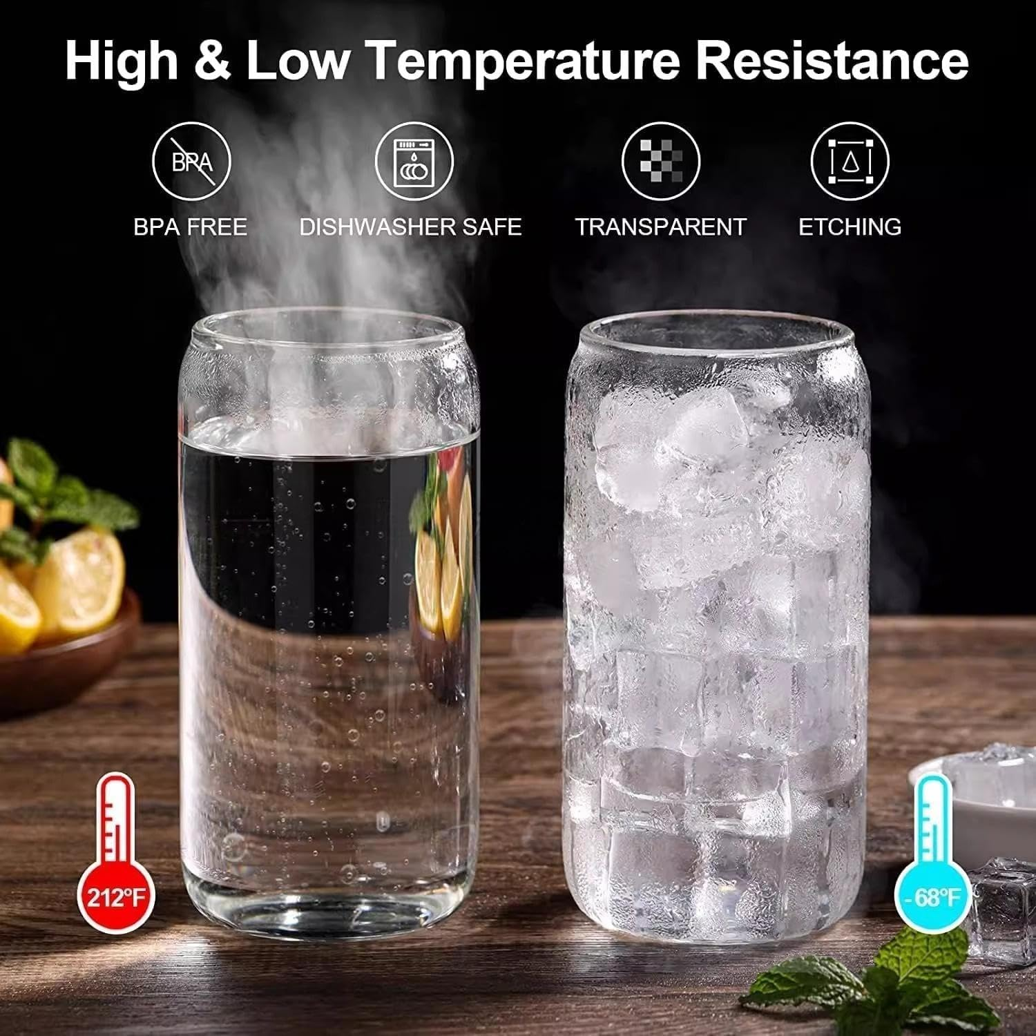 Drinking Glasses with Bamboo Lids and Glass Straws-4Pcs Set 500Ml Glass Cups for Iced Coffee, Bubble Tea, Smoothie, Beer Glass - Dishwasher Safe with 2 Brushes, Ideal for Home Bar & Aesthetic Gift image number 2