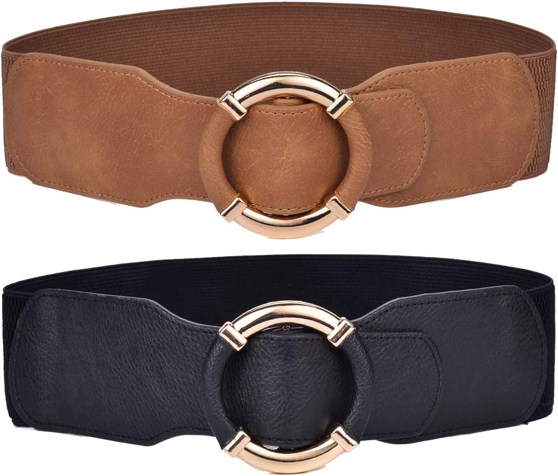 Beltox Women Elastic Belt Dress Stretchy Wide Waist Vintage Thick Cinch PU Leather &hellip; image number 3