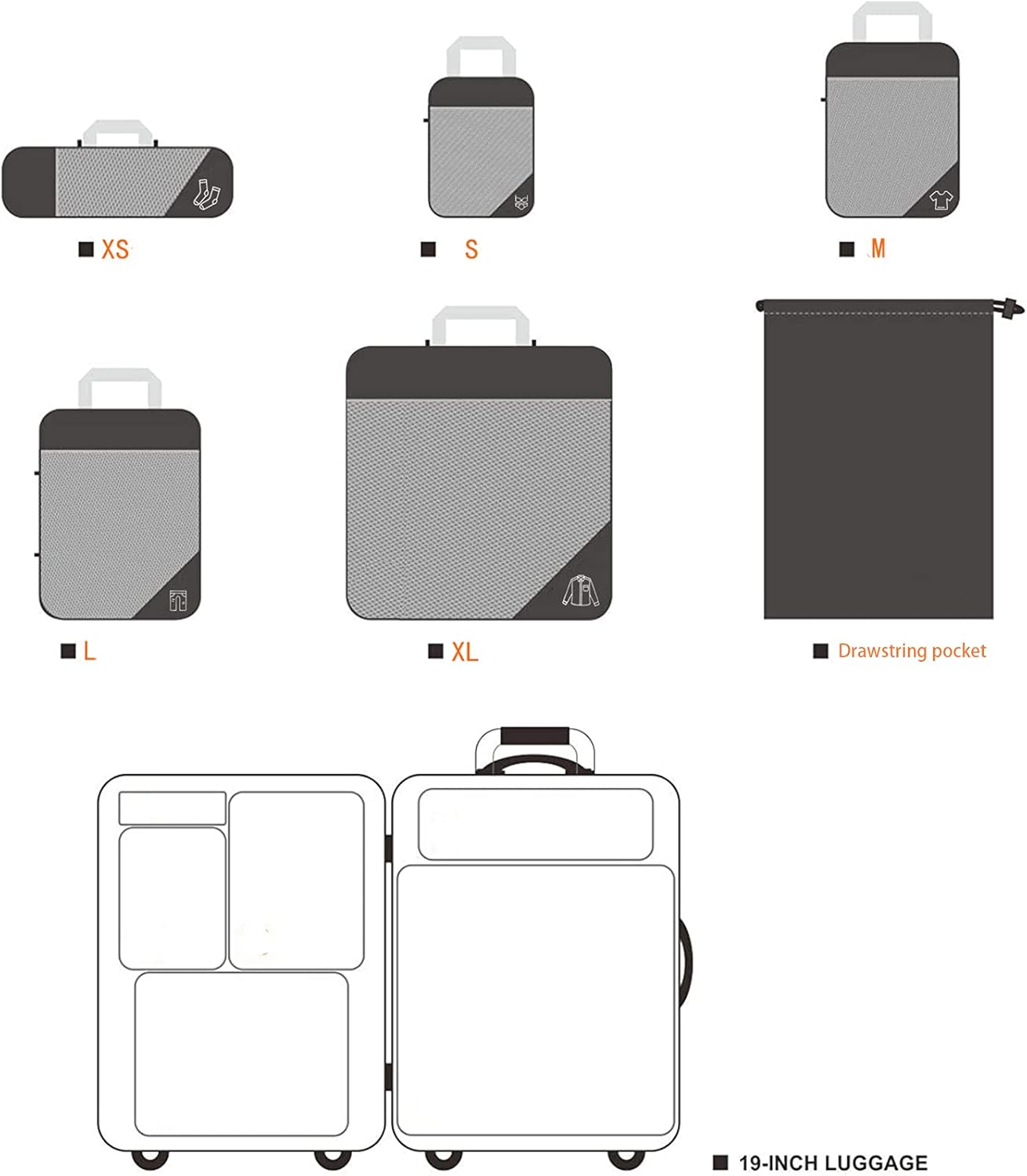 Packing Cubes,Compression Packing Cubes for Suitcases, Expandable Travel Organizer for Luggage, Clothes Organizing Storage Bag with Shoe Bag,Gray image number 3