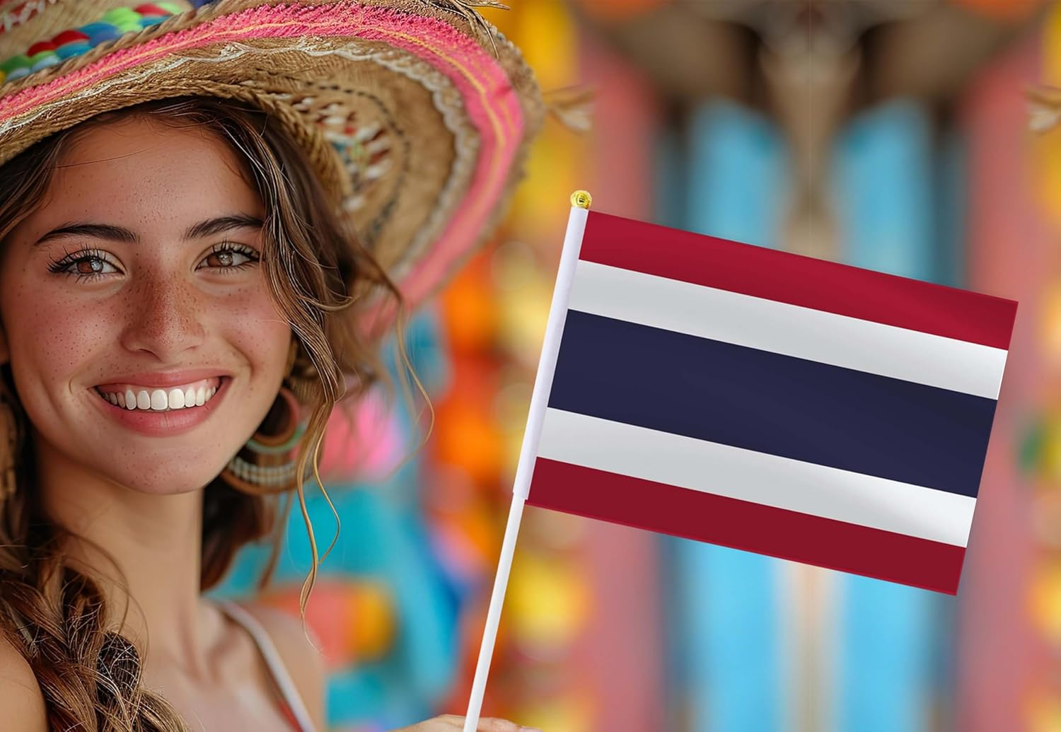 Thailand Handheld Small Flag Set,10 PCS 5&times;8 Inch Mini Thai Hand Held Banner,Tiny Digital Printed Polyester Banner image number 3