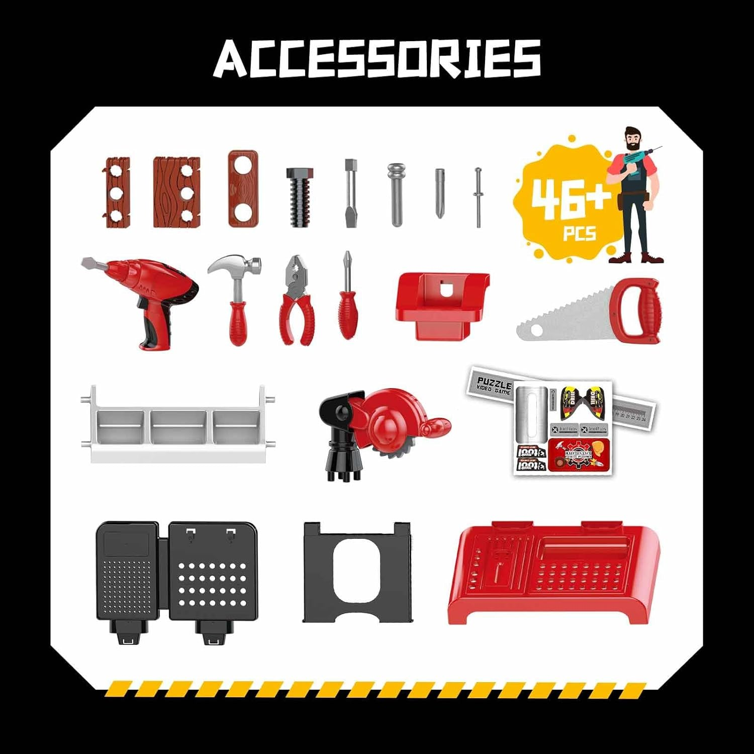 KIDBOT 46Pcs Workbench Tool Table Kids Toy Tool Bench Set, Construction Workshop with Electric Drill and Realistic Tools Toy for 3+ Years Old Kids,Educational Builder Pretend Role Play Toy image number 5