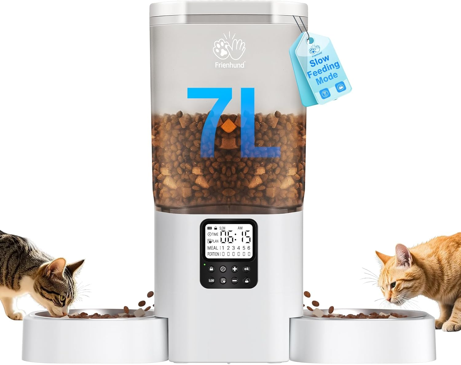 Frienhund 7L Automatic Cat Feeder with Slow Feed for 2 Cats: Automatic Dog Feeder with Information Visualization Interface, Cat Food Dispenser for Multiple Pets, Detachable for Easy Cleaning image number 5