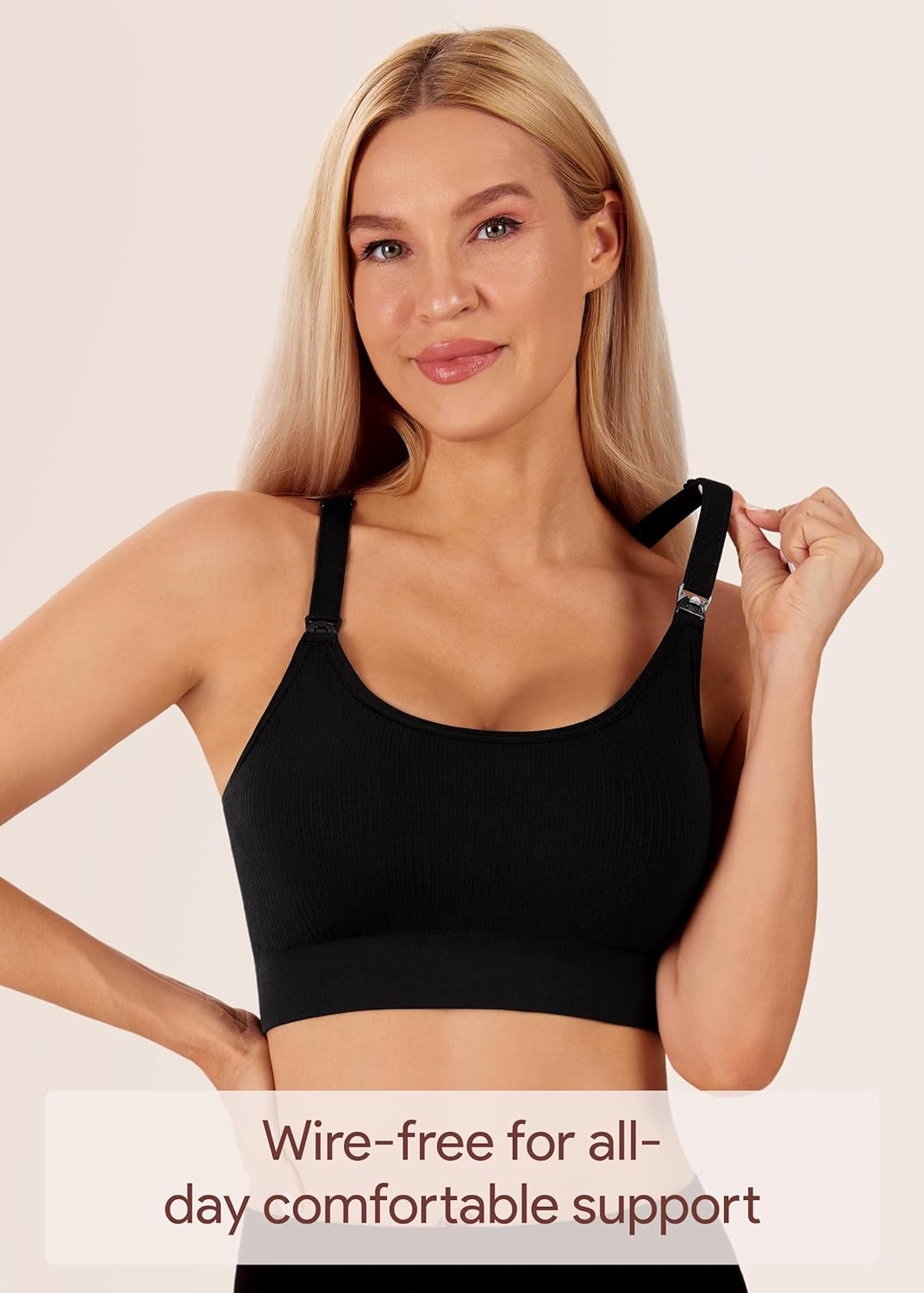 Angelhood Nursing Bras for Breastfeeding, Ribbed Nursing Sports Bra Yoga Maternity Bras Pregnancy Sleep Bralette image number 4