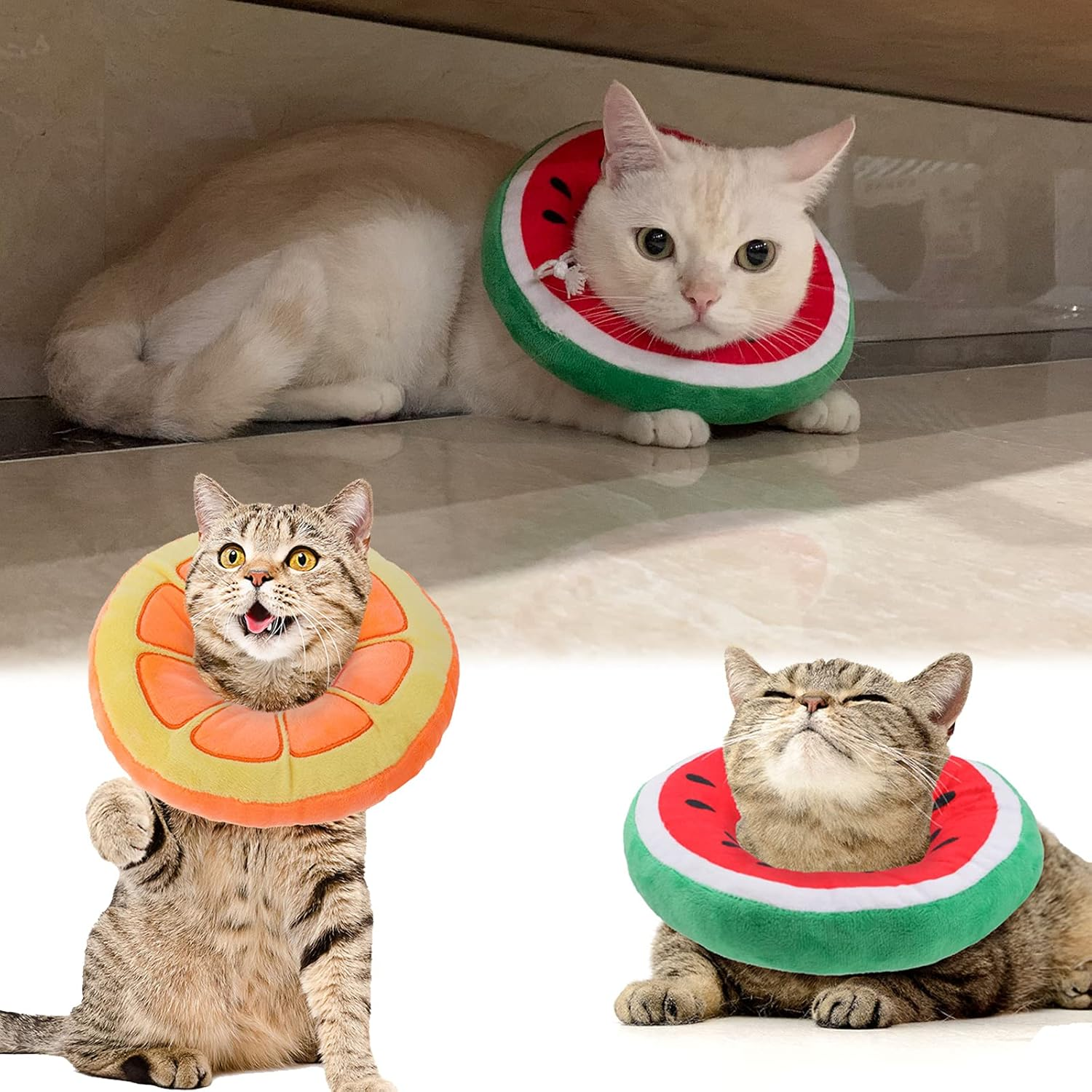 2 Pcs Adjustable Cat Cone Collar Soft Small Cat Recovery Collar after Surgery Cute Elizabethan Donut Kitten Neck Cones to Stop Licking, Orange Watermelon Shaped for Small Dogs Puppies Pet, 5-7 Lbs image number 1