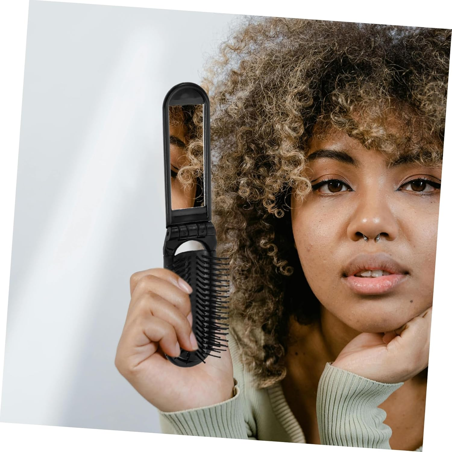 BESTYASH Foldable Hair Brush with Mirror Lightweight Portable Travel Brush for Quick Grooming Compact Design for Purse Gym Swimming and Daily Use Black image number 4