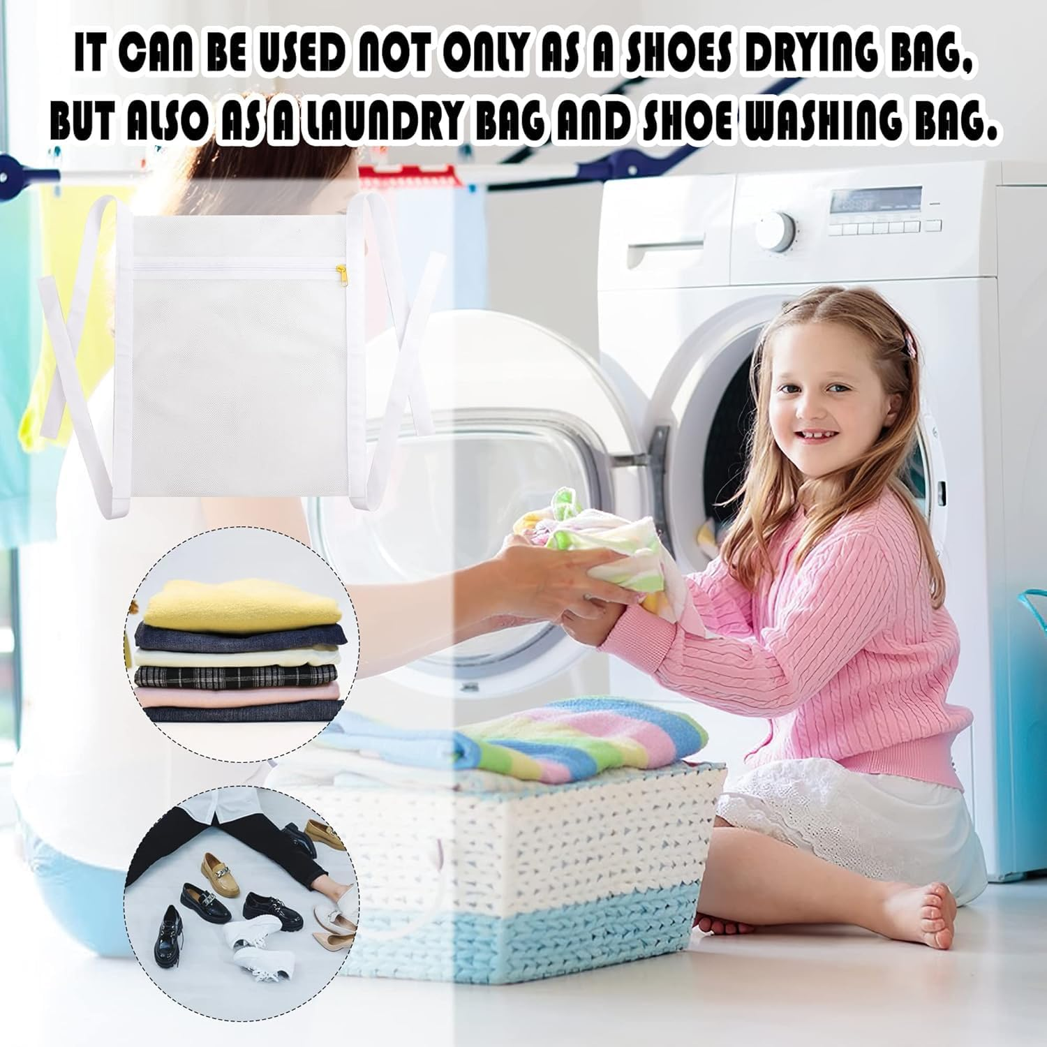 Sneaker Wash Dry Net Bag, 2Pcs Sneaker Mesh Bag, Large Mesh Bags,Laundry Bags Sturdy Drying Mesh Bags,Smooth Zipper Laundry Bags, Bag Sturdy Drying Mesh Bags image number 2