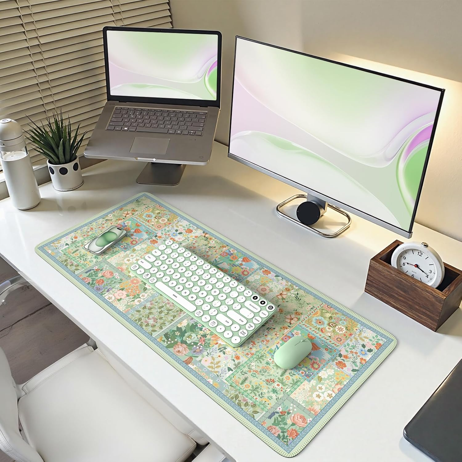 HAOCOO Green Desk Matt for Desktop, Desk Mat for Keyboard and Mouse, Non-Slip Desk Mouse Pad with Stitched Edges, Water-Resistant XL Mouse Pad for Women Office Decor