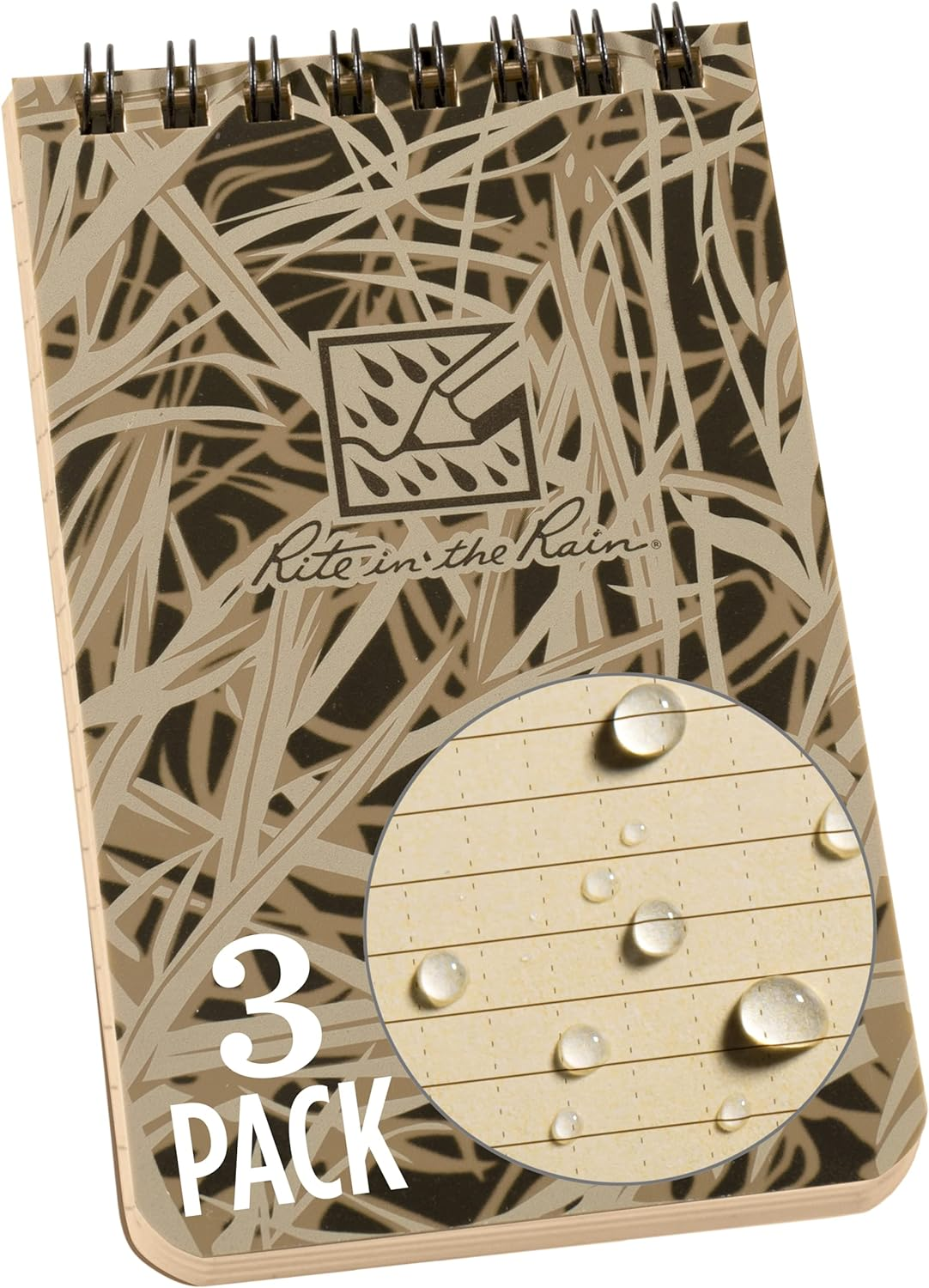 Rite in the Rain Weatherproof Top Spiral Notebook, 3" X 5", Gray Cover, Universal Pattern, 6 Pack (No. 835L6)