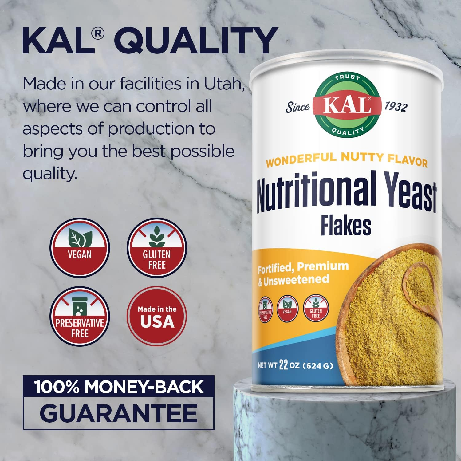 KAL Nutritional Yeast Flakes | Vitamin B12, Vegan, Non-Gmo, Gluten Free | Unsweetened, Great Flavor, No Bitter Aftertaste | Great for Cooking | 22 Oz image number 3
