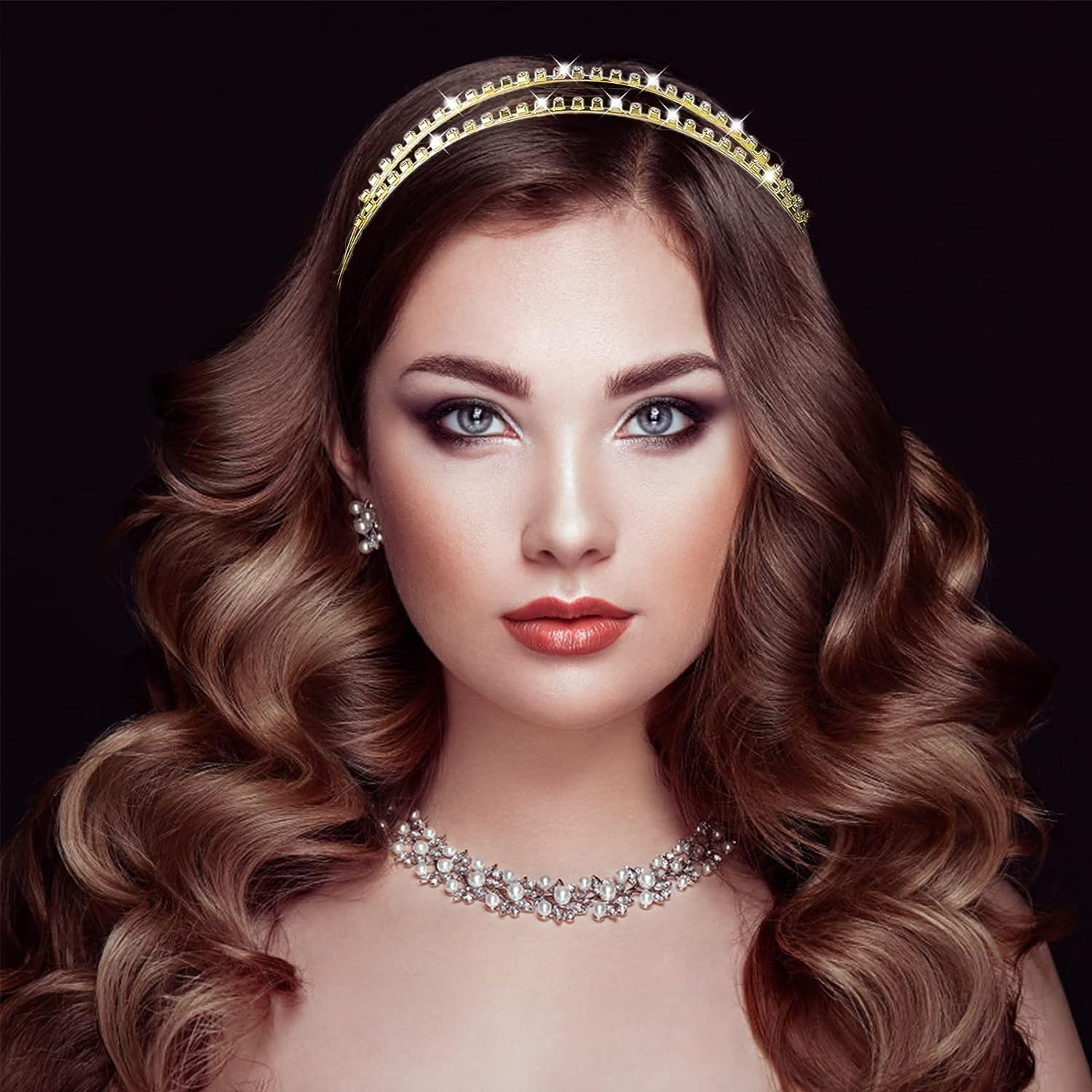 Rhinestone Headband Hair Accessories Silver Bridal Headbands Crystal Headband 2 Pieces Glitter Rhinestone Headbands Hair Crown Tiara Hair Bands Used for Parties, Weddings and Dates image number 6