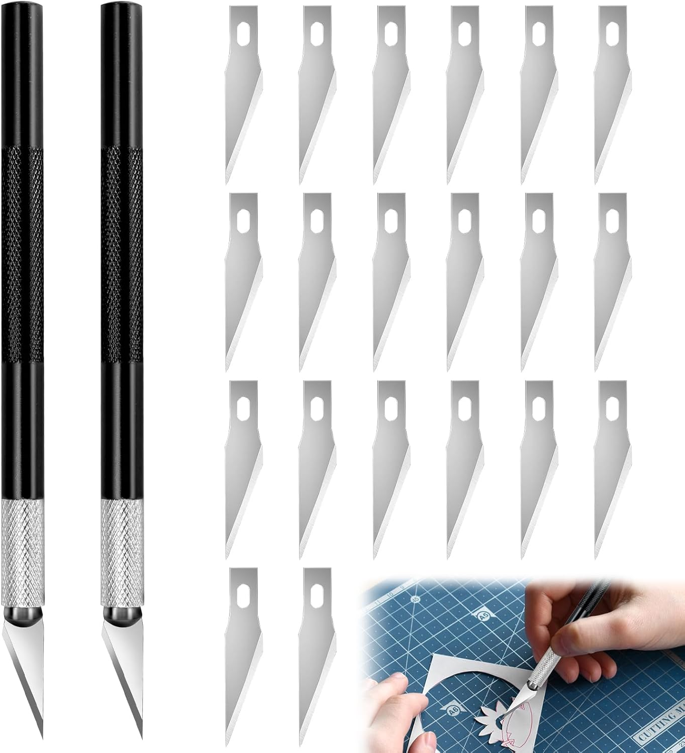 2 Pack Precision Craft Knife Set with 20 Blades, Professional Hobby Knife for Paper, Leather, Fondant & Model Making, Aluminum Alloy Art Knife for Detailed Cutting, Engraving & Scrapbooking image number 4