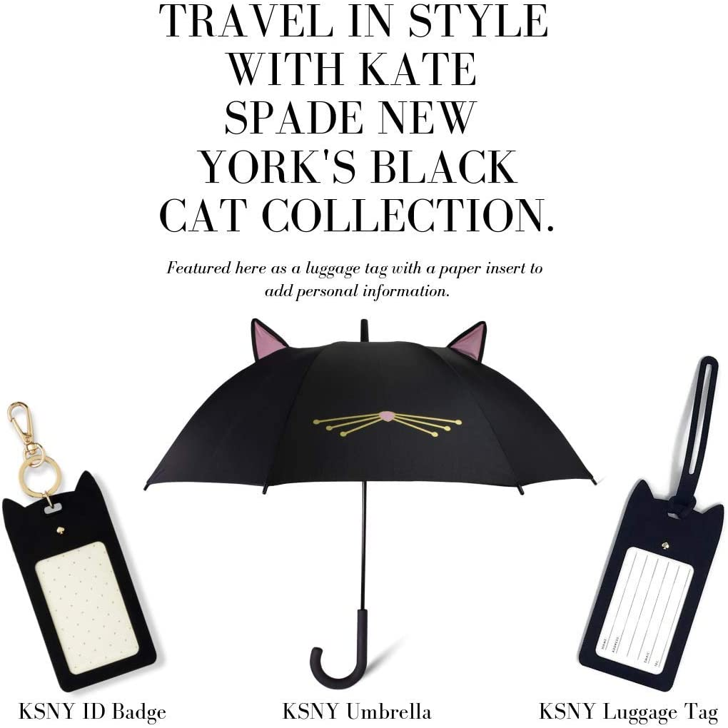 Kate Spade New York Black Cat Collection Travel Gear Featuring Id Clip, Umbrella, and Luggage Tag image number 3