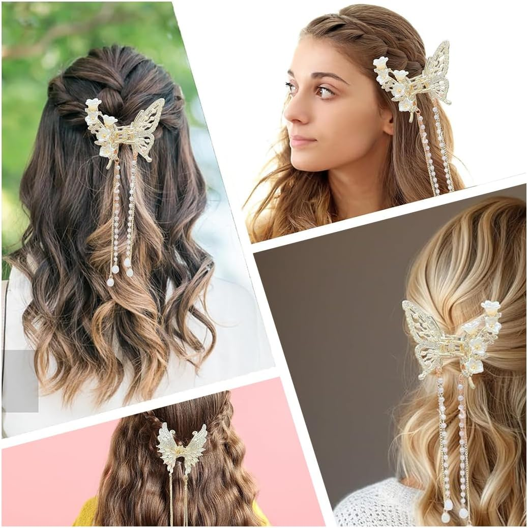 Bangbobi Butterfly Hair Accessories - Set of 3 Elegant Hair Clips with Metal and Pearls for Women and Girls - Hair Clip Butterfly Pearls Rhinestone image number 3