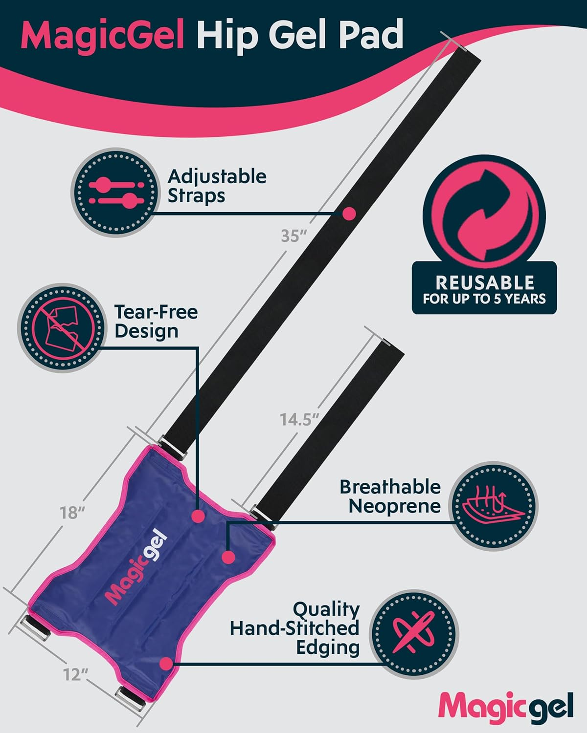 Magic Gel Luxury Hip Ice Pack: Reusable Cold Pack Designed Specficially for Hip Pain Relief (Post Surgery, Inflammation, Stiff Hips and Back) By image number 4