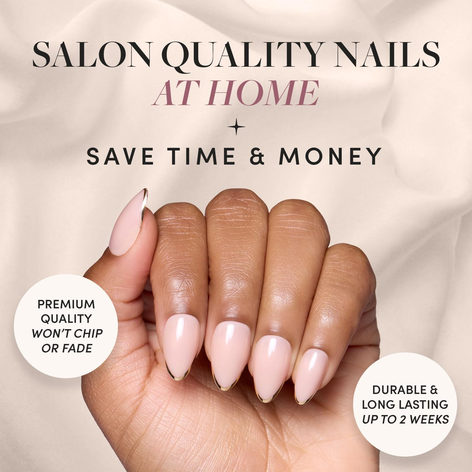 Glamnetic Press on Nails - Gold Standard | Semi-Transparent, Glossy Gold French Tip Nails, Salon Quality | 15 Sizes - 30 Nail Kit with Glue image number 3