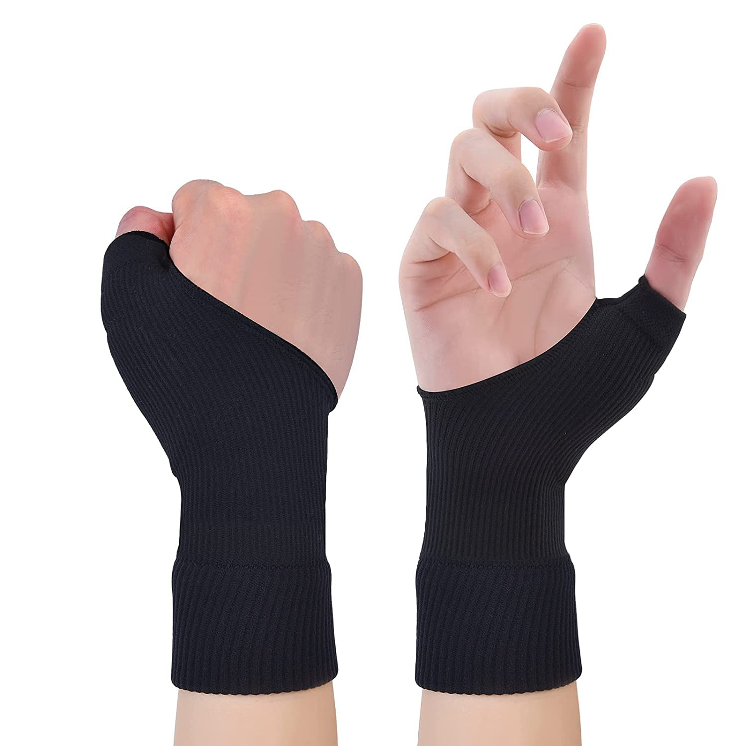 2PCS Gel Thumb Wrist Support Brace, Breathable Compression Arthritis Gloves for Thumb Arthritis, Carpal Tunnel, Tenosynovitis for Men and Women Fits Both Hands(Black) image number 2