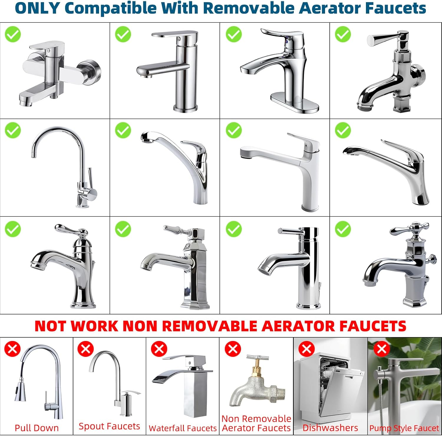 Hibbent 11 Pieces Faucet Adapter Kit, Kitchen Sink Brass Aerator Adapter Set, Male Female Sink Faucet Adapter Connecting Style Faucets, Standard Hose, Chrome Finished image number 2