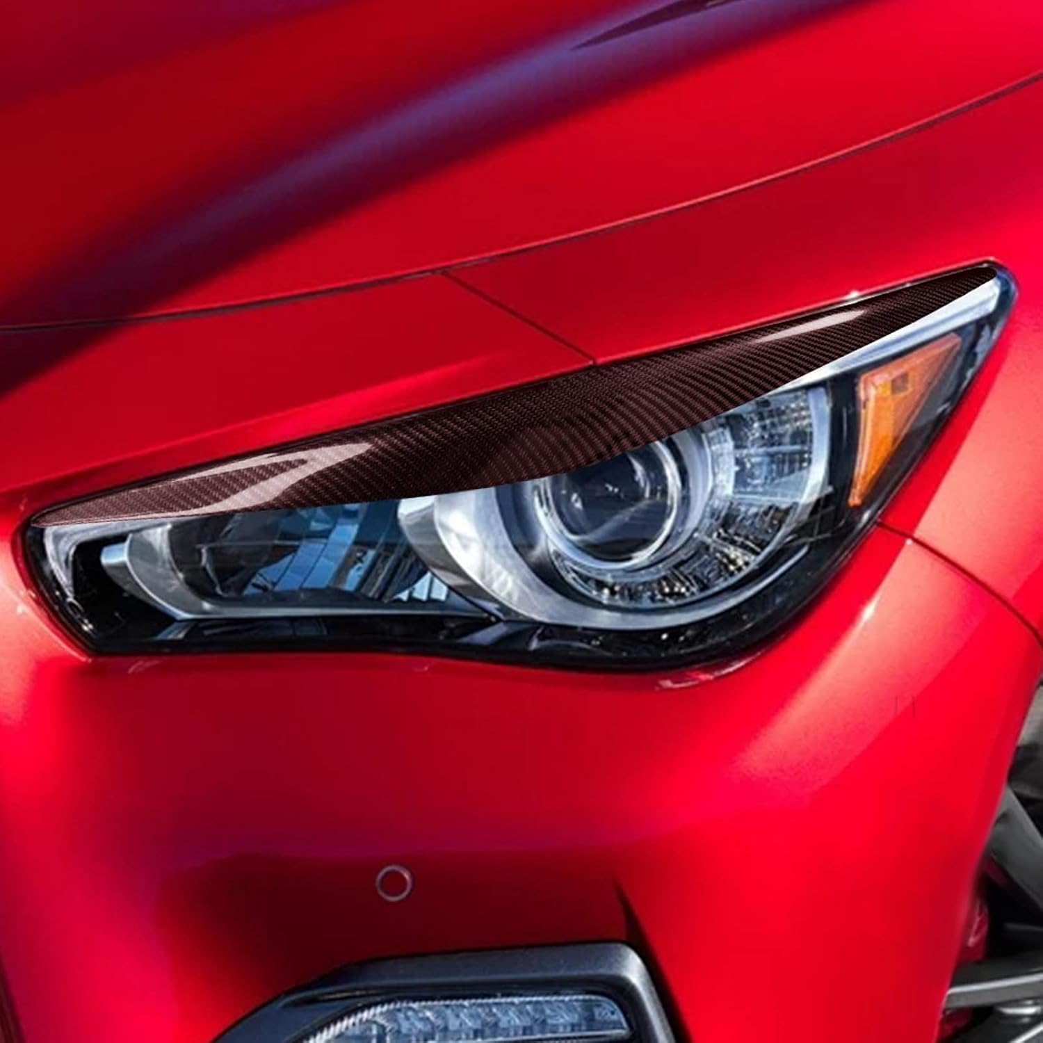 Carbon Fiber Front Headlight Eyebrows, 1 Pair Headlight Eyelid Headlamp Eyebrow Strip Trim Carbon Fiber Cover Fit for Infiniti 2014-2019 image number 1