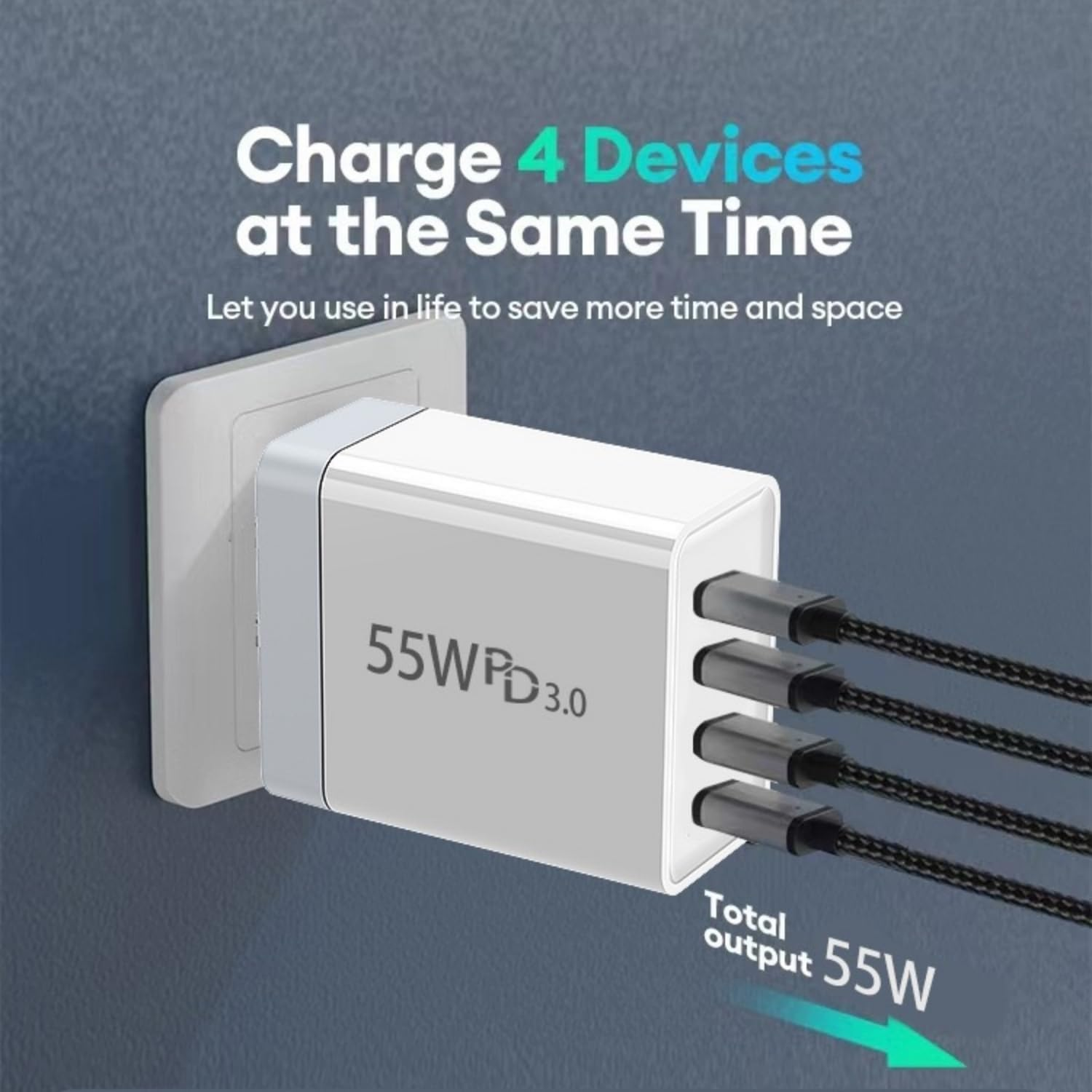 USB C Fast Charger 55W, 4Port USB Wall Charger AU Plug PD QC 3.0 Multiport USB Power Adapter Fast Charging Block for Iphone 15/14/13/12,Ipad Pro, Macbook, Galaxy S24/S23 image number 5