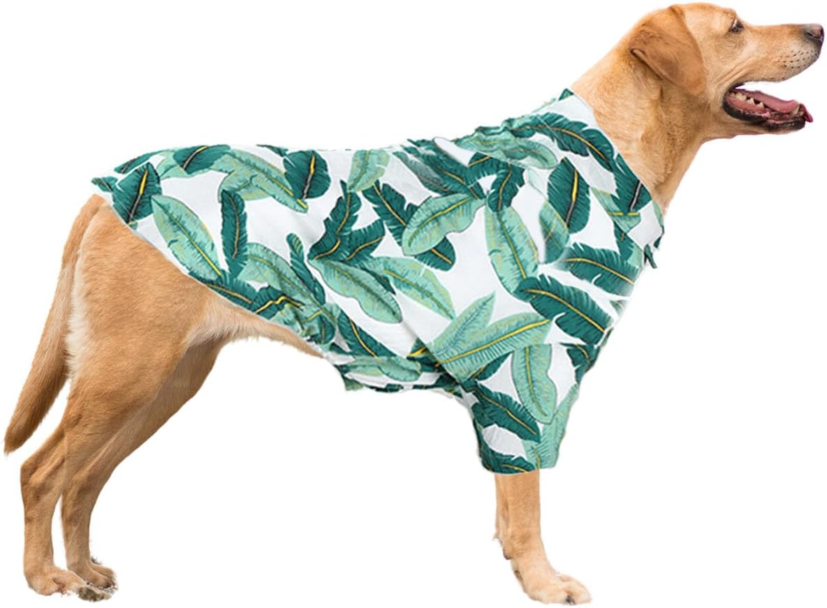 Dog Shirt Hawaiian Style Summer Pet Clothes Cool Breathable Costume Beach T Shirt for Medium Large Dogs 4XL (Green Leaves) image number 1