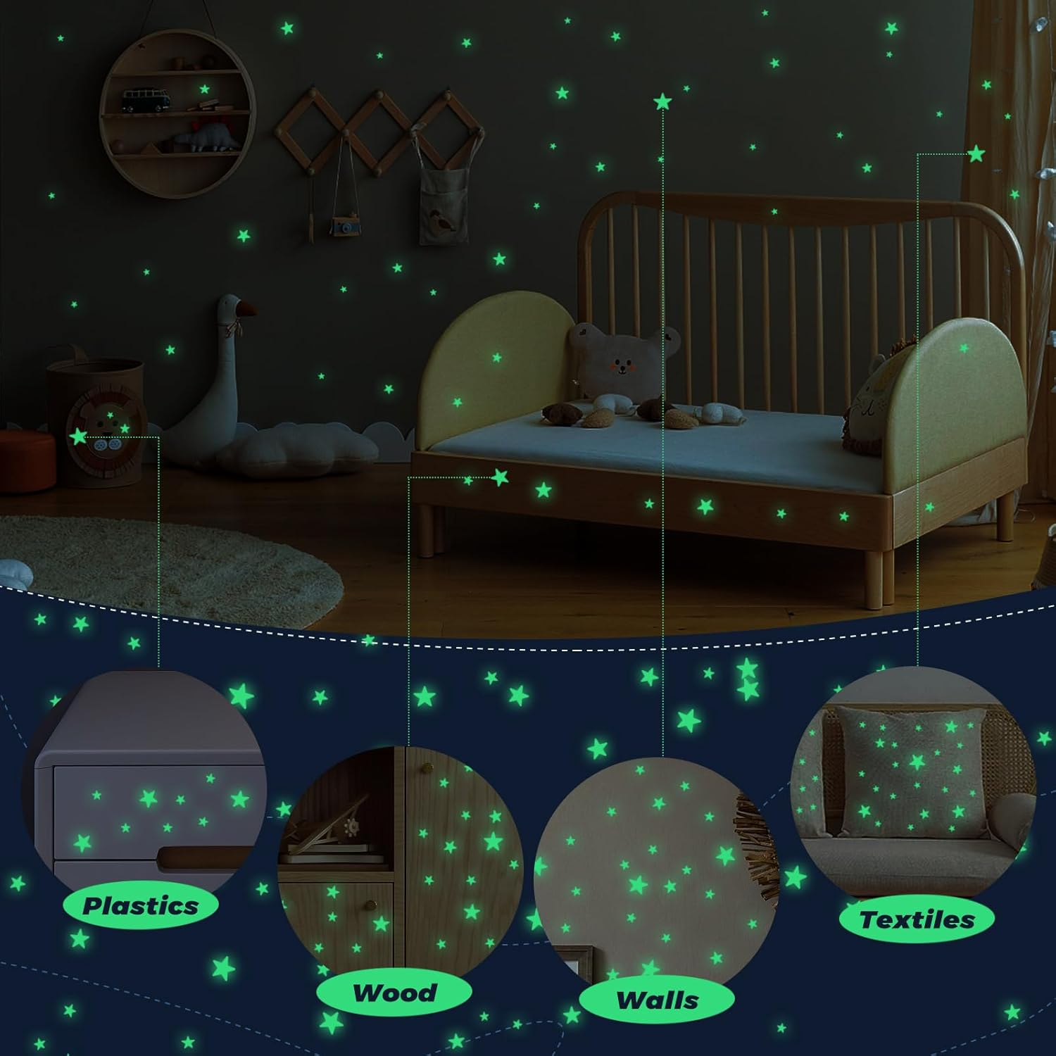 YIIFELL Glow in the Dark Stars Stickers for Ceiling, 514Pcs 3D Room Wall Decor Ceiling Stars Glow in the Dark Star Stickers Glow in the Dark Wall Decals for Kids Bedding Room or Party Birthday Gift image number 4
