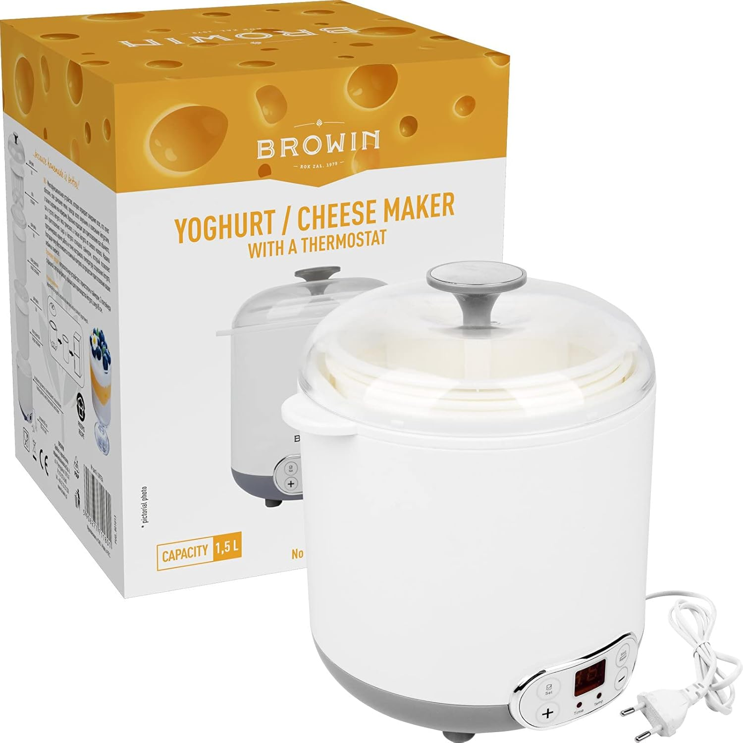 Browin 801013 Multifunctional Cheese and Yoghurt Device with 1.5 L Thermostat, White, Grey, Medium, Mittler image number 2