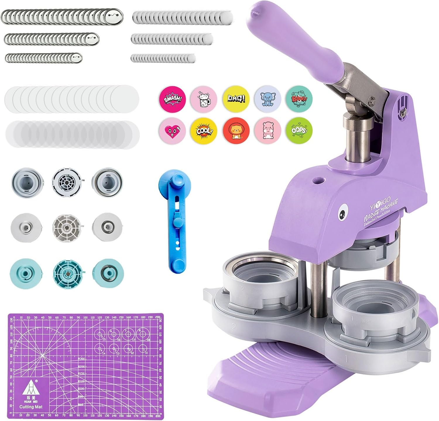 Button Maker Machine Multiple Sizes, 25+32+58Mm Installation-Free Pin Maker Machine, Ideal Badge Maker for Kids DIY with Free 300 Sets Button Making Supplies Badge Making Machine(Purple) image number 1