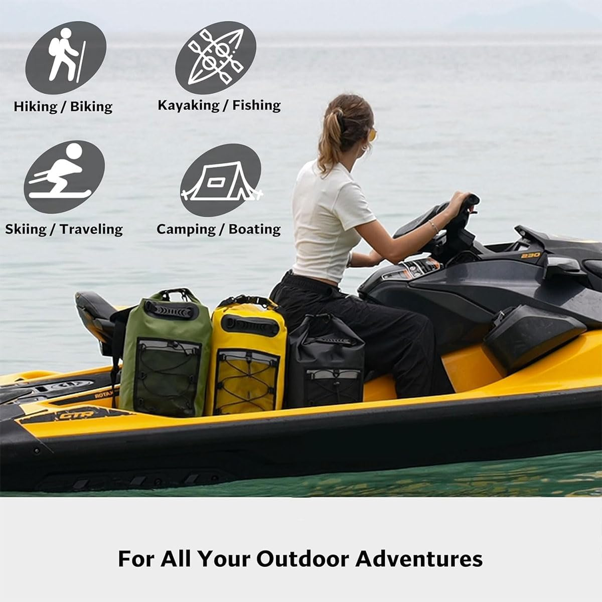 AIMALL Waterproof Dry Bag 10L/30L with Mesh Pocket, IPX6 Roll-Top Backpack for Kayaking, Beach, Boating, Hiking, Swimming, Rafting, 500D PVC Outdoor Gear Bag image number 2