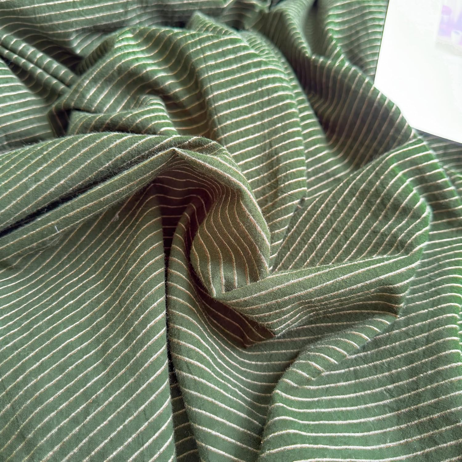 Pinkmemory Olive Green Striped Duvet Cover Queen 100% Washed Cotton Dark Green Stripe Duvet Cover Set Full 3Pcs Pinstripe Pattern Bedding Set with Zipper Closure Corner Ties,Soft Breathable image number 6