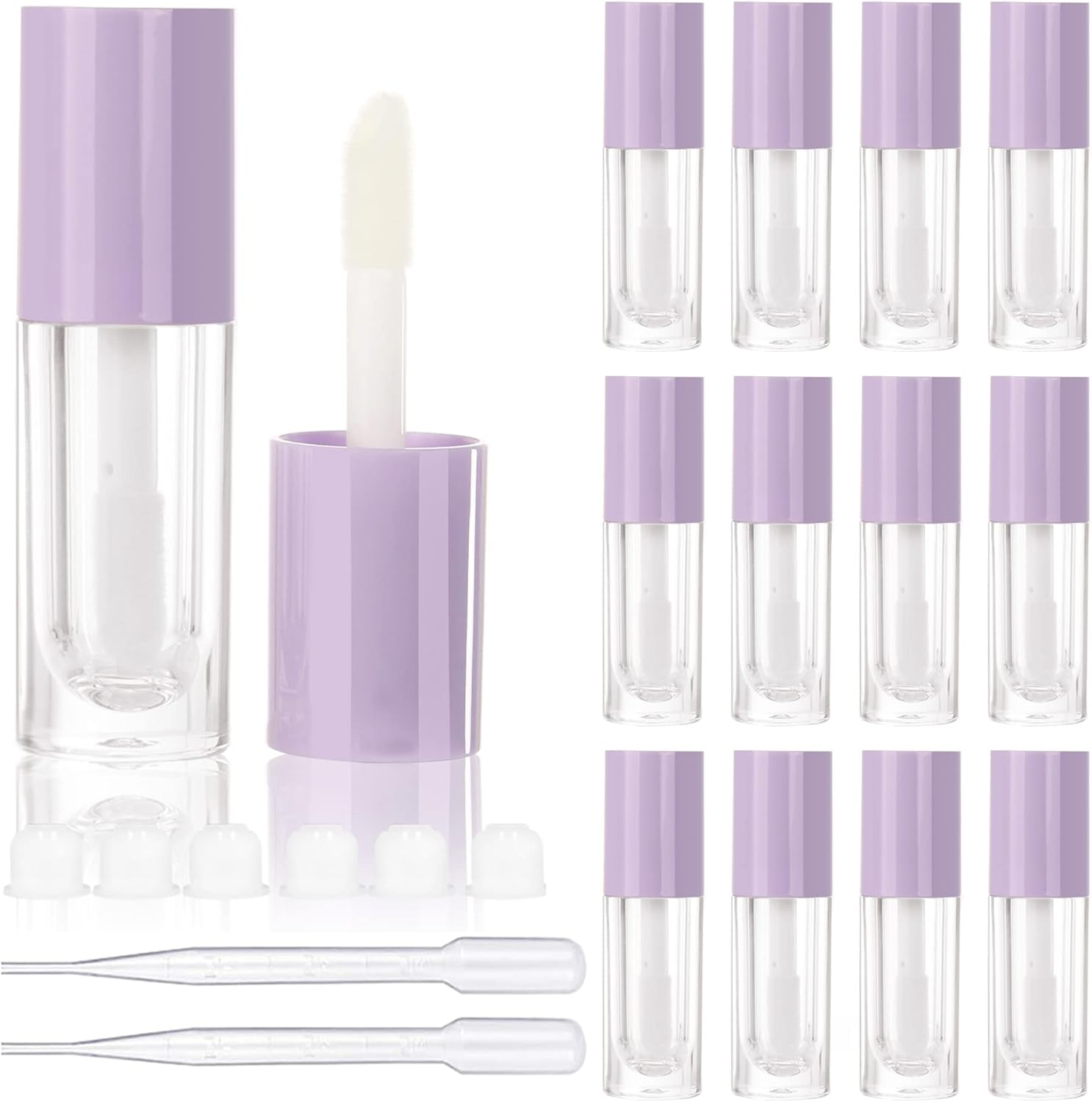 COSIDEA 14Pcs Empty Purple 6Ml Big Brush Lip Gloss Tubes for DIY Lip Gloss, Lipgloss Containers - Beige image number 4