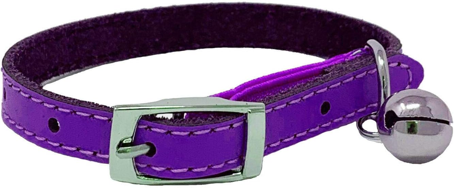 Cat Collar Real Leather with Safety Elastic, Bell, Available (Purple) image number 3