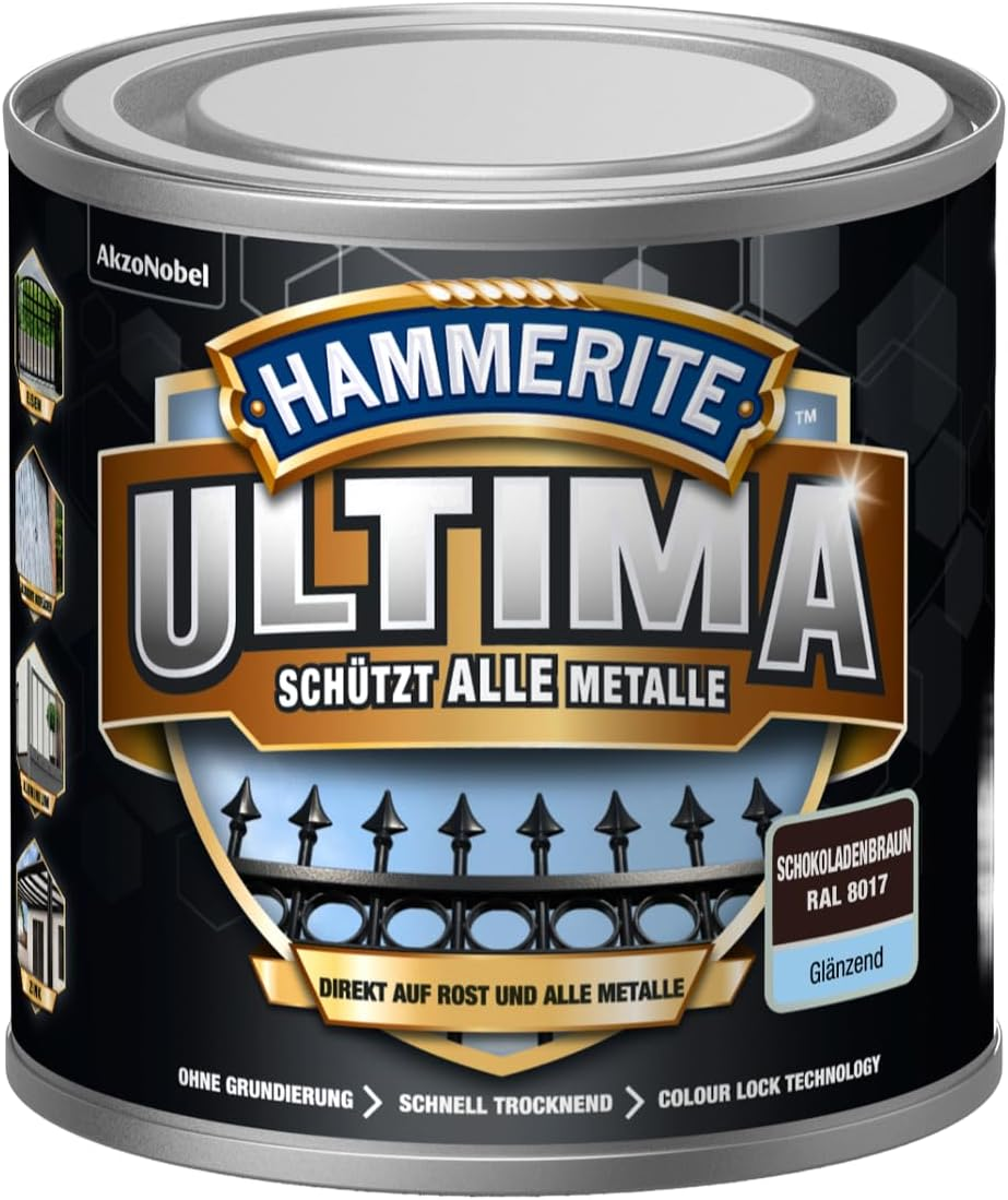 Hammerite Ultima Glossy, Metal Protective Paint, High-Quality Protective Paint for All Metals Outdoors, Sapphire Blue RAL 5003, 250 Ml