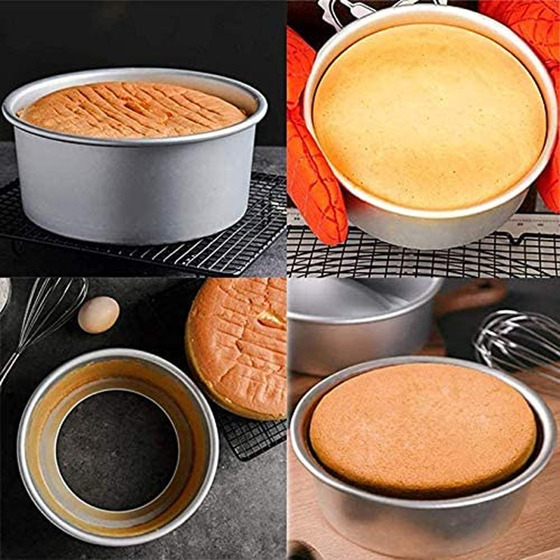2 Pack 6/8 Inch Alloy Cake Mold,Non-Stick Baking Tins Deep Aluminum round Cake Pan with Removable Bottom for Wedding/Birthday/Christmas Cake Baking image number 2