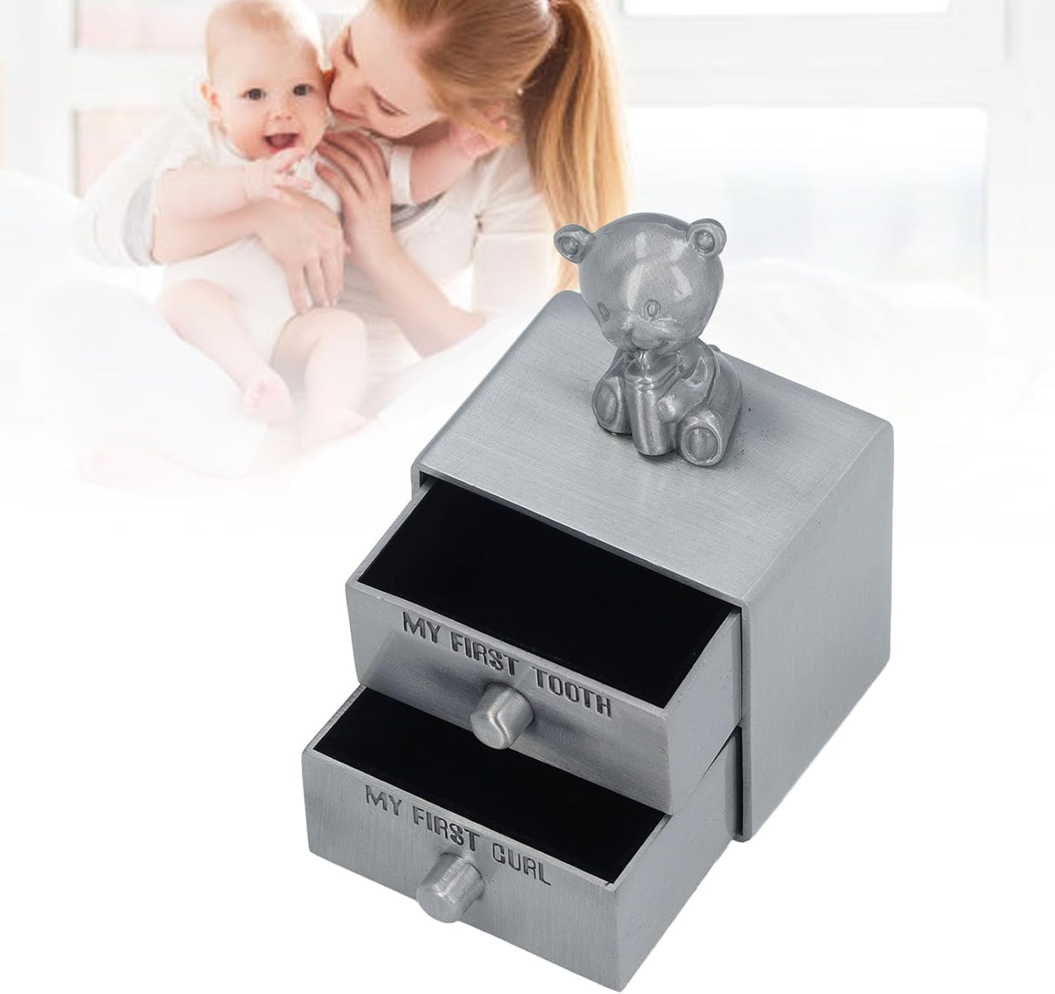 Teeth Keepsake Box for Boys and Girls Baby Tooth Fairy Box with Bear Decor Drawer Alloy Structure Soft Inner Wall Suitable for Christmas New Year Birthdays image number 5