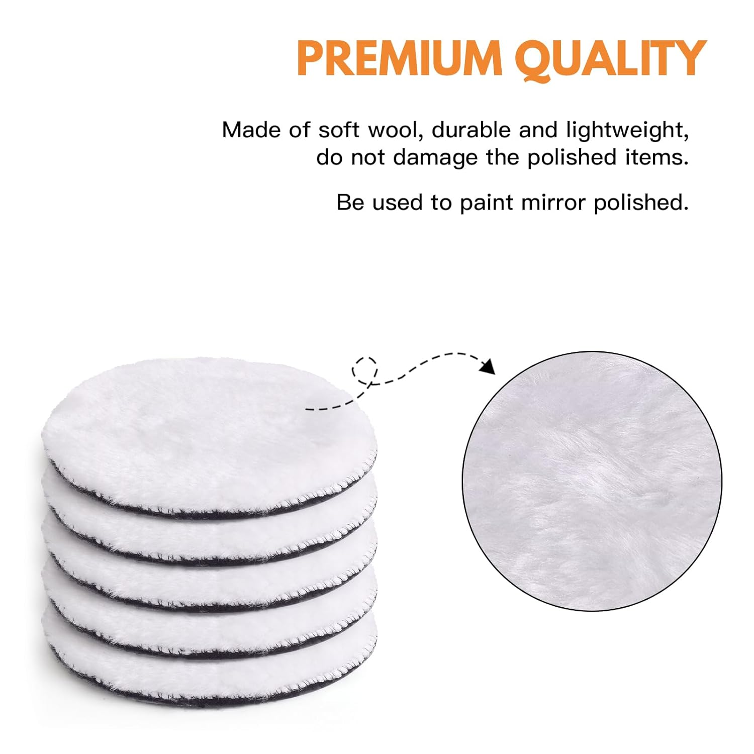 Kshineni 7 Pcs 5 Inch (125Mm) Wool Polishing Buffing Pad Car Polisher Buffer Drill Attachment with M14 Drill Adapter image number 3