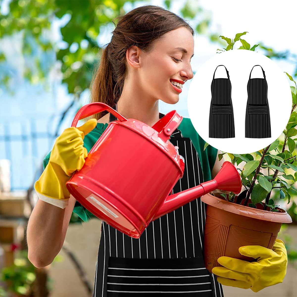 BEZANU Kitchen Cooking Aprons, 2 PCS Unisex Bib Aprons with Pockets for Men, Women, BBQ, Painting, Gardening, Baking (Stripe Style)