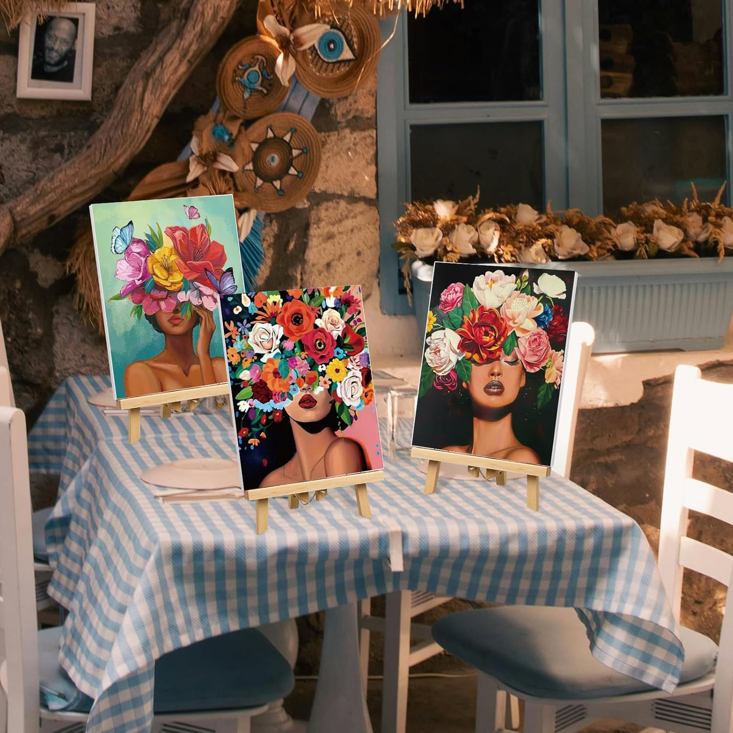 Amazingspark 6 Set Paint and Sip Kit for Adults 8"X 10" Pre Drawn Canvas for Painting Dly Acrylic Paint Set Canvas Panels Wood Easel, 24 Colors 60Ml 2Oz for Date Night Party Favors (Art Lady) image number 3