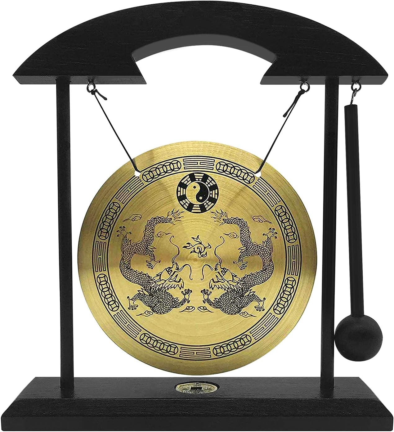 Mini Gong Percussion Instrument, Desktop Gong, Mini Gong, Table Gong Percussion Instruments with Mallet for Home Decor Housewarming, Twelve Chinese Zodiac, Coppter+Wood (Double