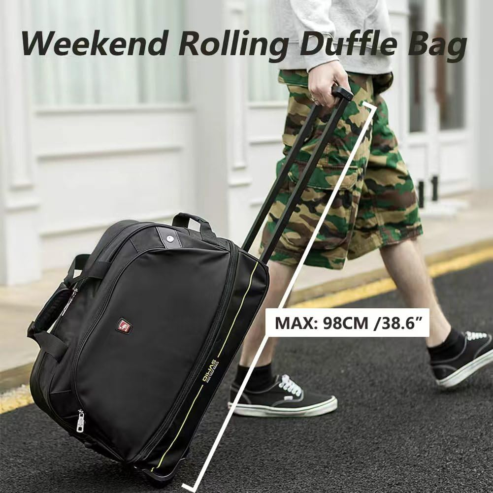 OIWAS Small Rolling Duffel Bag with Wheels Travel 22 Inch Carry on Luggage Tote Unisex-Adult Short Term Trips Expandable 50L to 60L (Black) image number 5