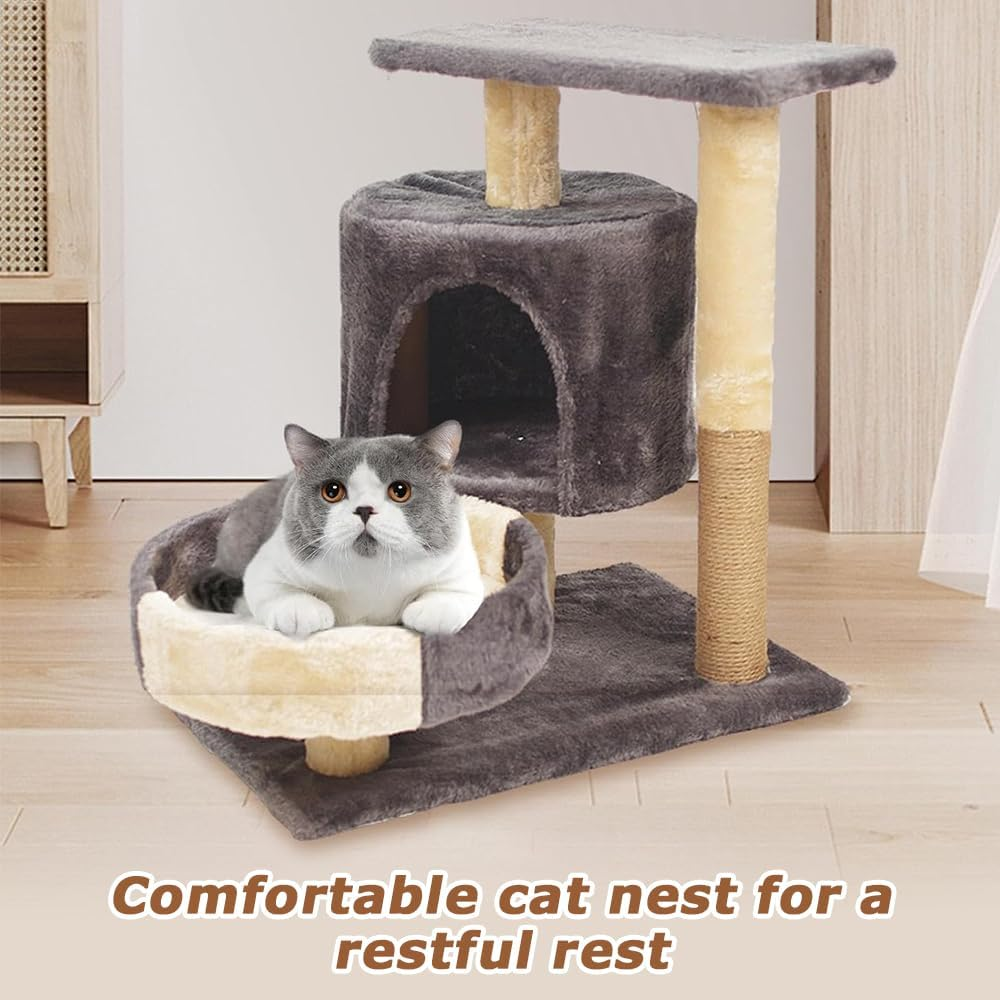 Cat Climbing Frame,Cat Tree Climb Tower,Kitty Condo,Pet Jumping Platform,Cat Tree,With 3Tier, Cave, Hammock, Pompoms,Interactive Resting Nest Bed Cave (Dark Grey) image number 1