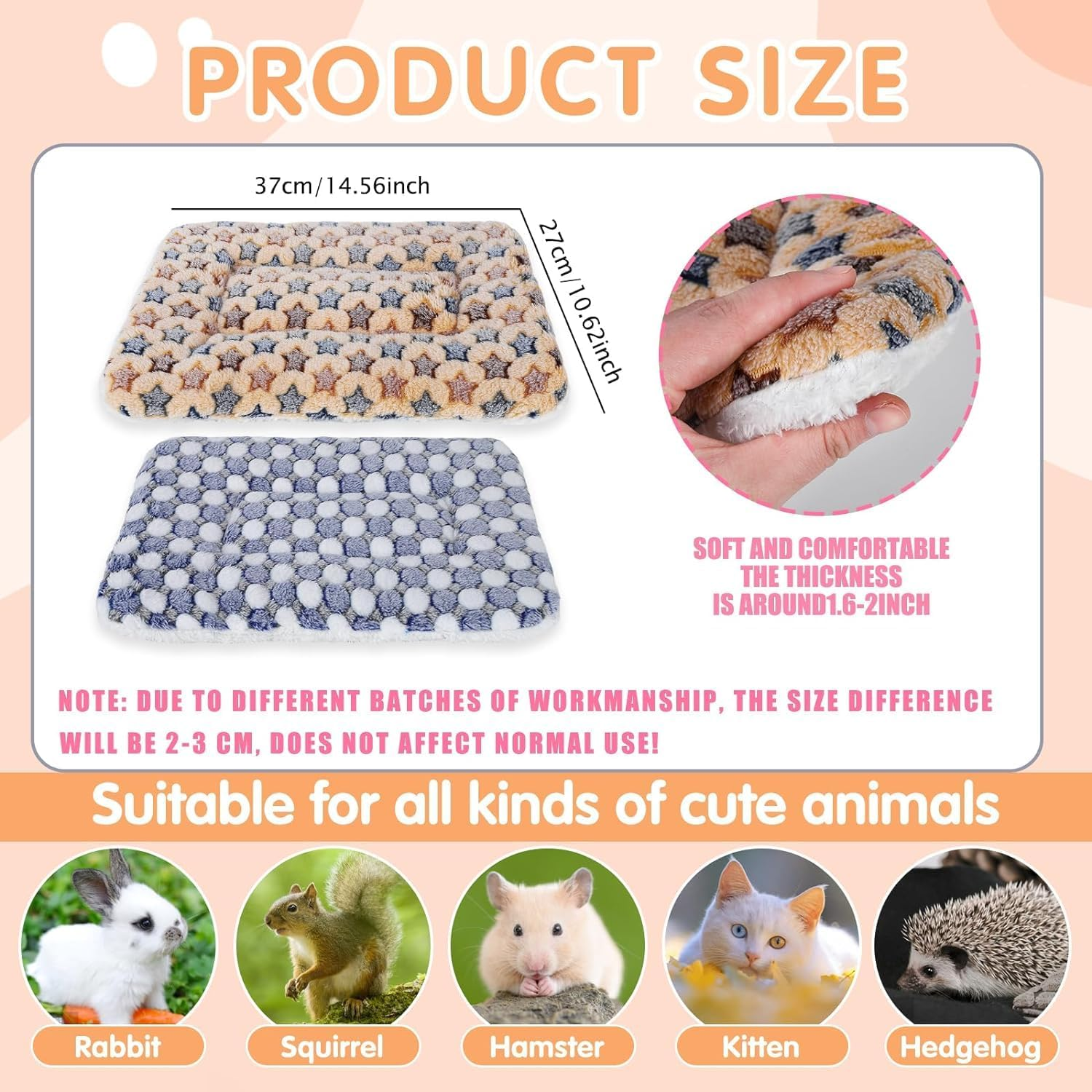 2 Pcs Small Animal Plush Bed Mat 35X27Cm Washable Guinea Pig Bed Mat Fluffy Guinea Pig Bedding Mat Sleeping Pad for Bunny Hamster Guinea Pig image number 6