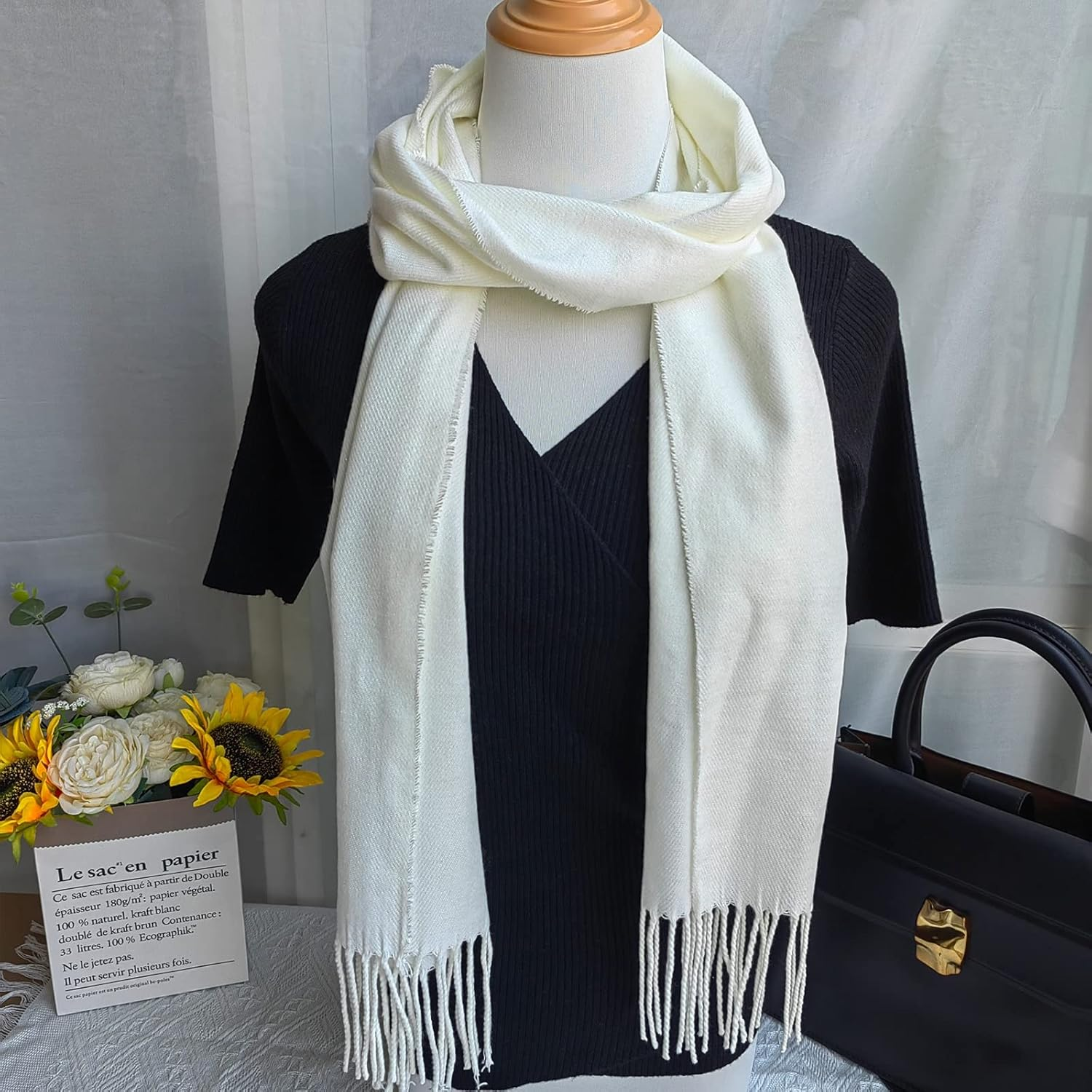 Scarf for Men Women Cashmere Neck Scarf Plaid Winter Scarf Fall Softest Classic Warm - Black,Red image number 7