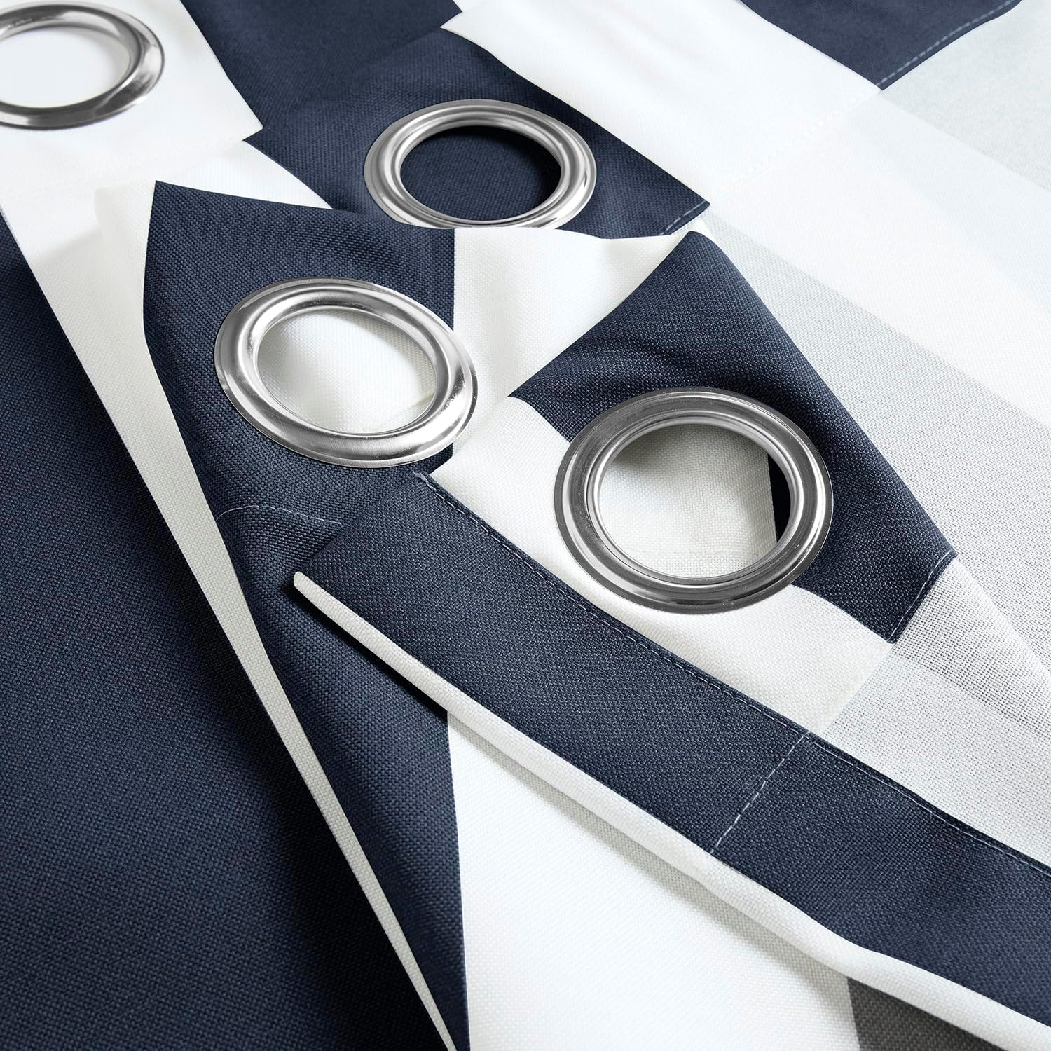 HPD Half Price Drapes Villanova Striped Grommet Outdoor Curtains for Patio (1 Panel) - UV & Water Resistant Light Filtering 200 GSM Polyester Curtains - 50W X 84L, Nautical Navy Blue Stripe image number 2