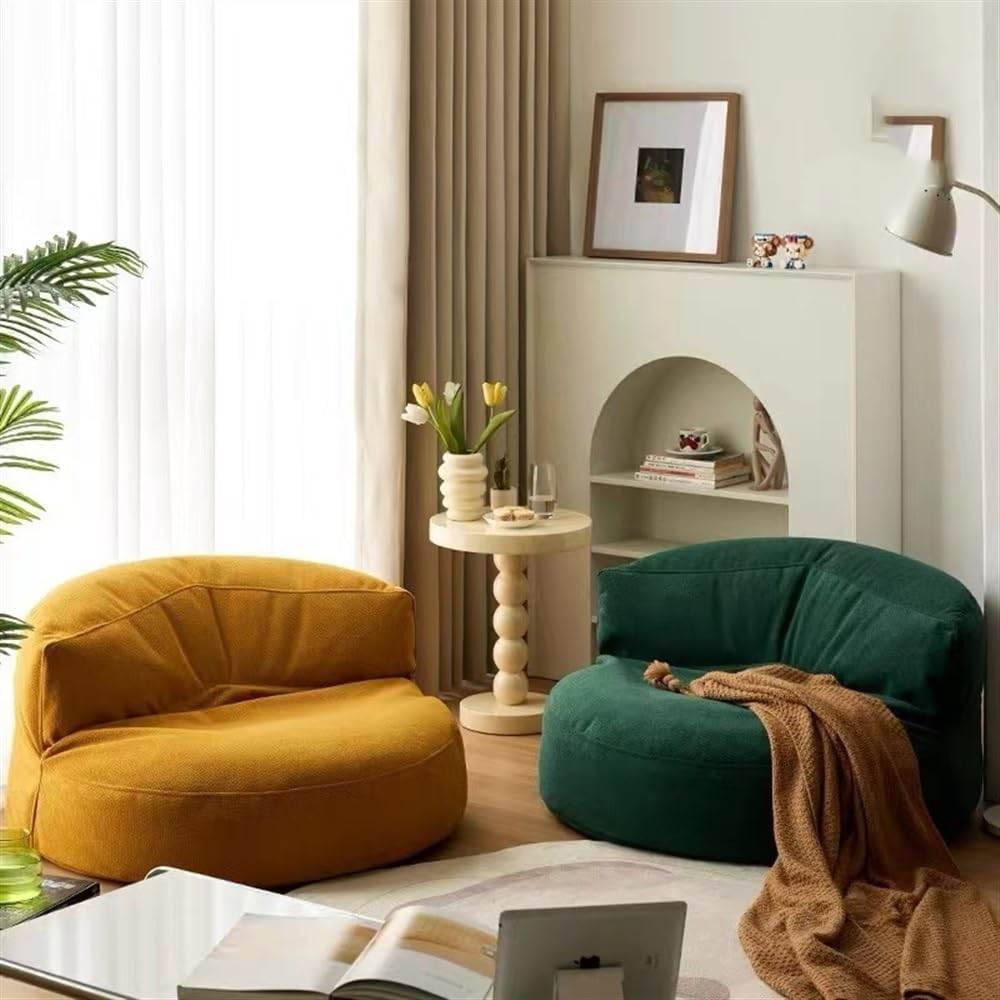 Bean Bag Chair Bean Bag Cover Chenille Single Lazy Sofa Cover Bean Bag Pouf Chair for Bedroom Living Room Garden, No Filler Kids Adults (Color : Mustard Green, Size : Empty Cover) - Cyan image number 5