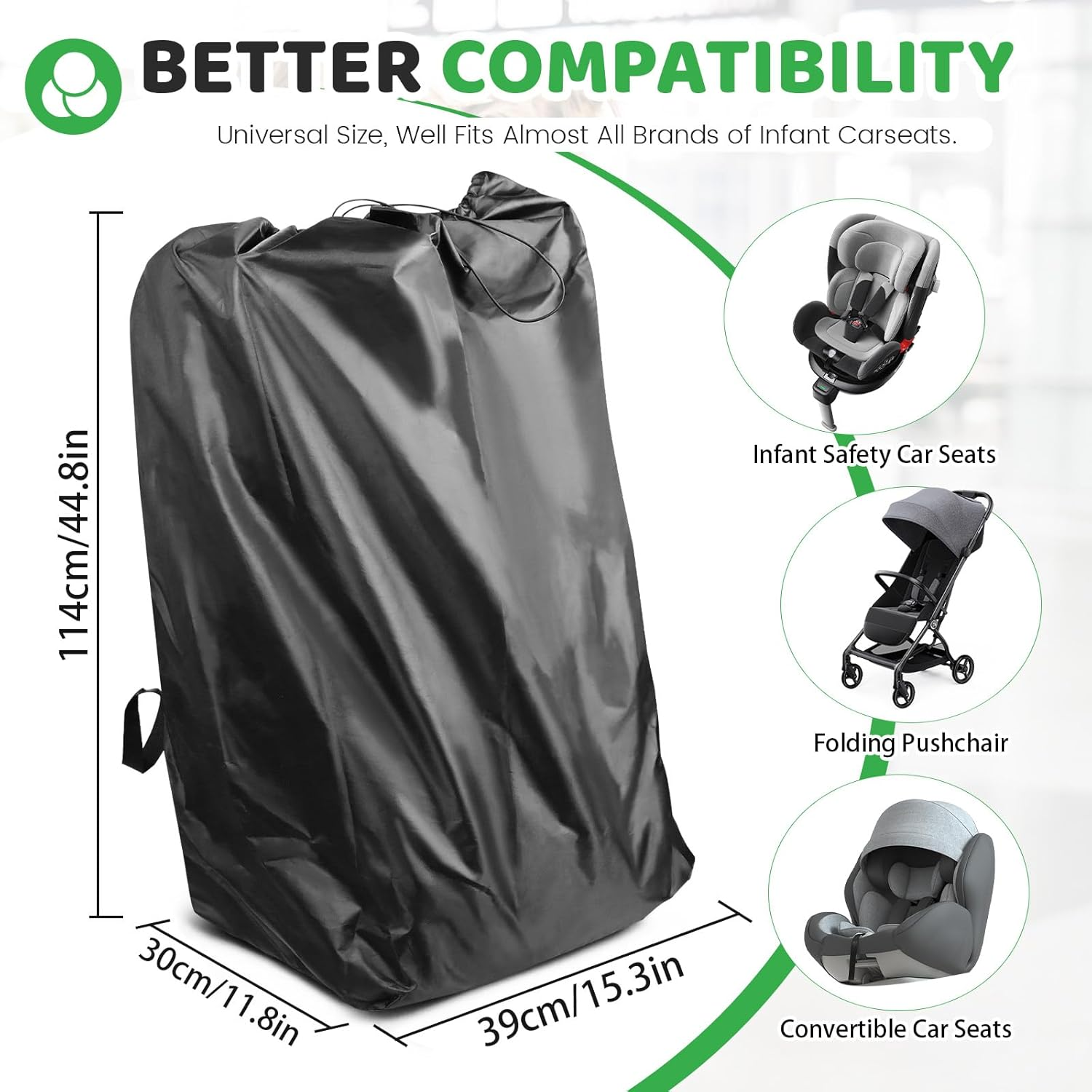 Car Seat Travel Bag, Portable Car Seat Travel Bag for Airplane, Car Seat Bags for Air Travel, Wear Resistant Gate Check Car Seat Travel Bag (Black) image number 2