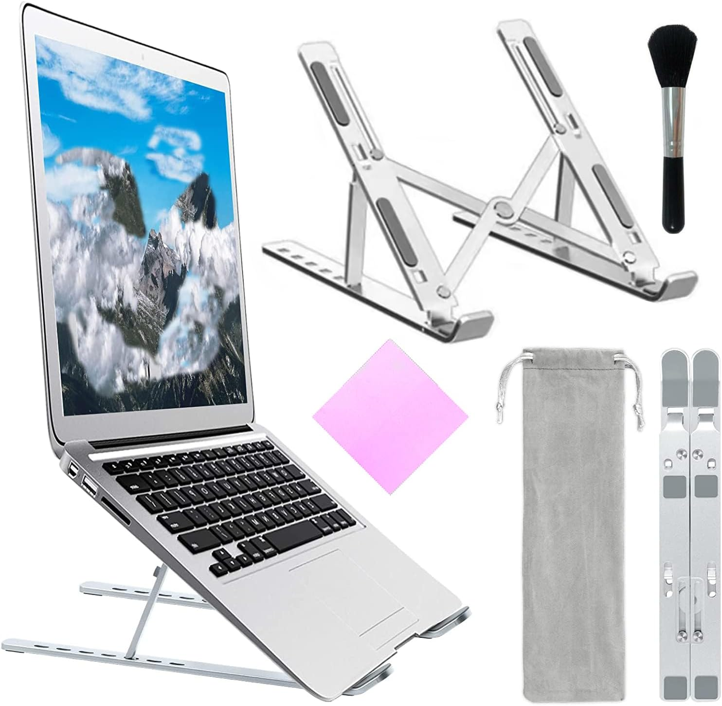 Laptop Stand,Adjustable Aluminum Laptop Tablet Stand,Foldable Portable Desktop Holder,Computer Stand,With Laptop Cleaning Towel (Non-Fixed Color) and Cleaning Brush image number 3