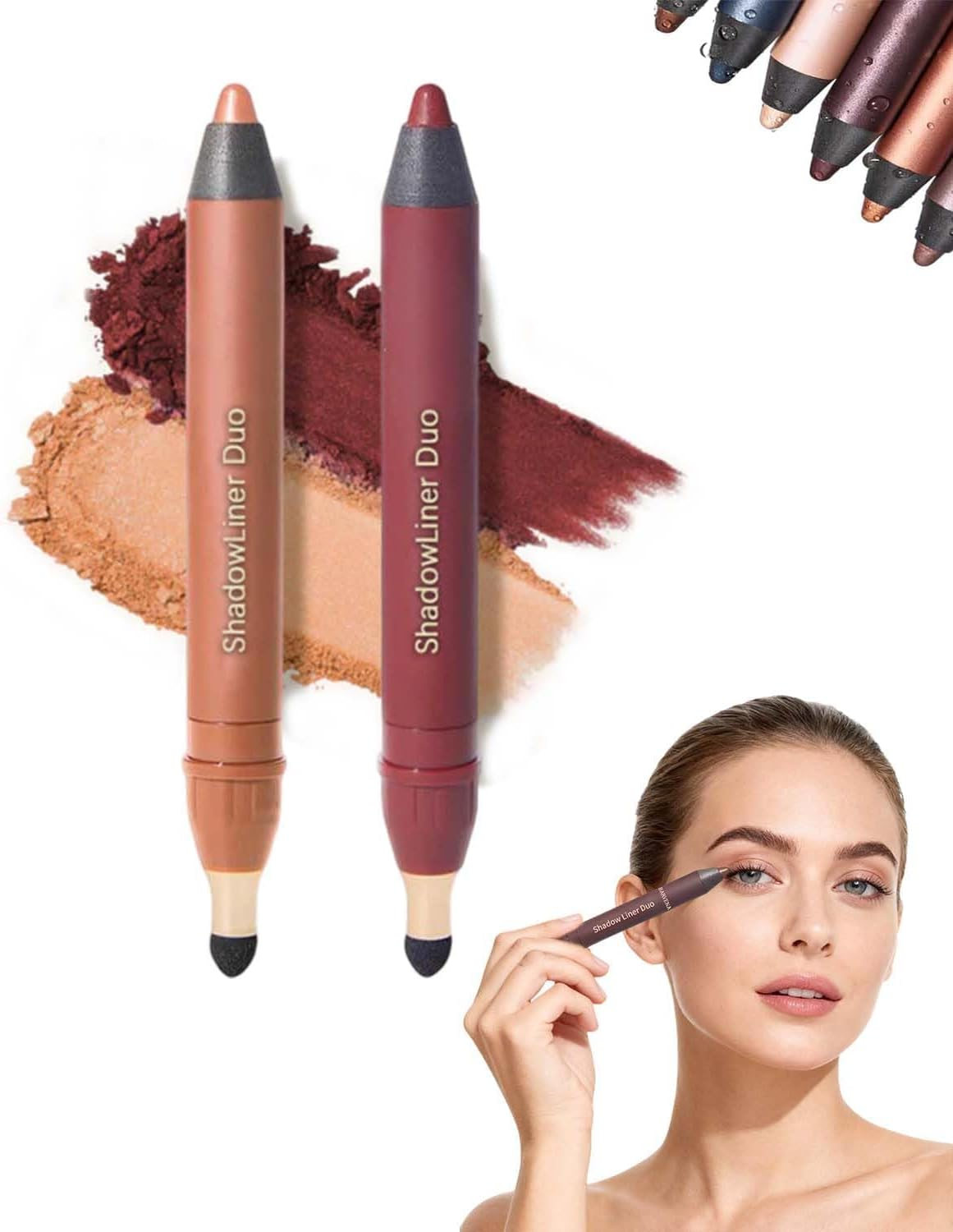 Shadow Liner 2-In-1 Eyeliner & Eyeshadow, Waterproof, Smudge-Proof Duo Eye Shadow Stick with Smudge Brush, Duo Eyeshadow Stick for Effortless Smoky or Natural Eye Makeup (Smolder+ Hypnotic)